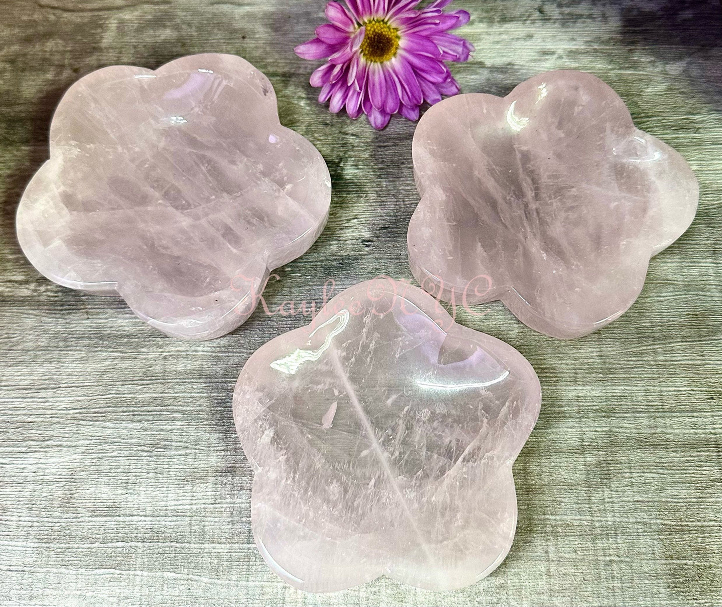 Wholesale Lot 3 pcs Natural Rose Quartz Flower Bowls Crystal Healing Energy