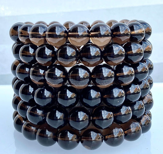 Wholesale 6 Pcs Natural Smoky Quartz 10mm 7.5" Crystal Healing Stretch Bracelet