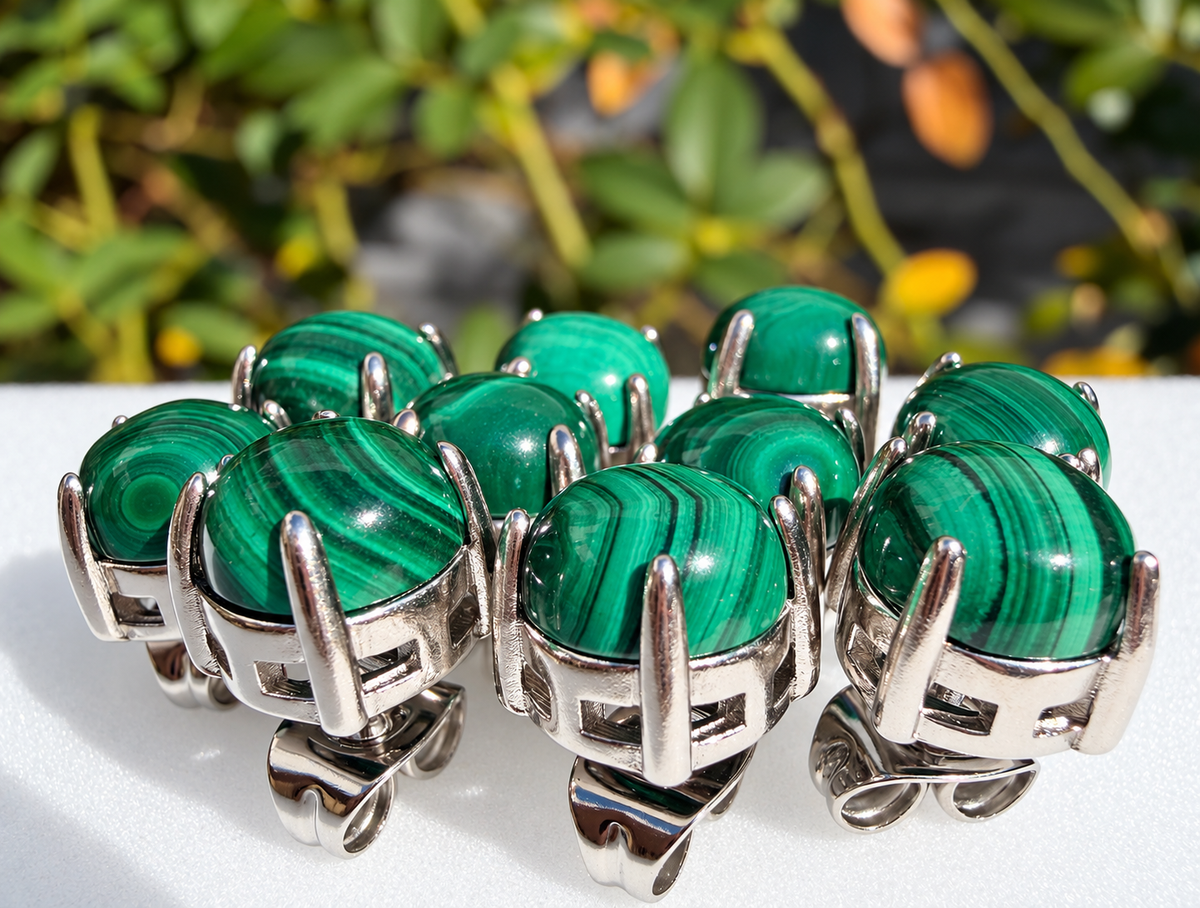 Wholesale Lot 5 Pairs Natural Malachite Earring Studs 7mm Crystals Healing Energy