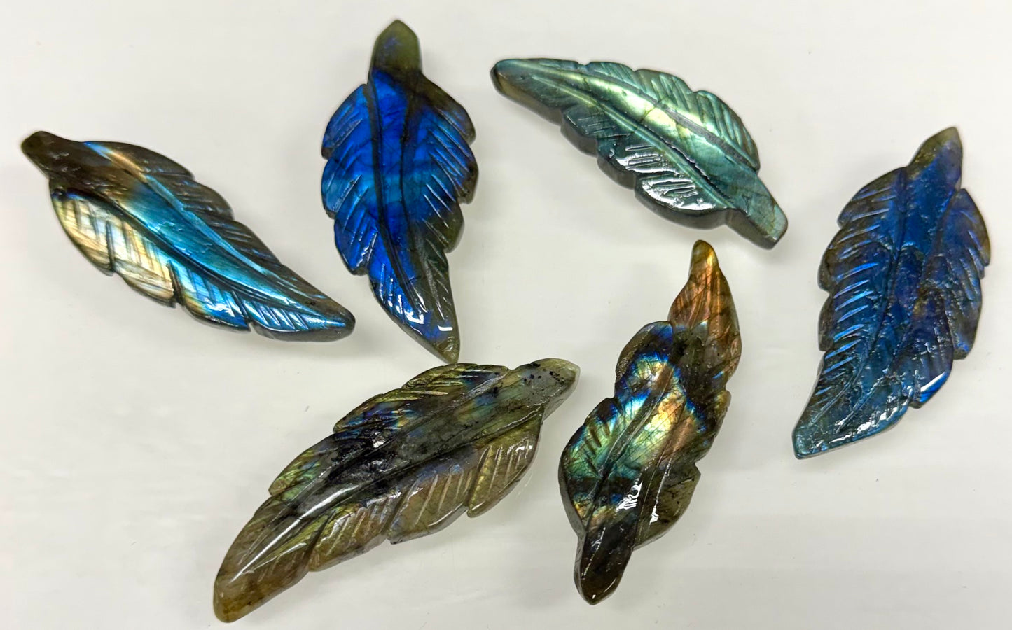 6 PCs Natural Labradorite Leaf Carvings Crystal Healing Energy