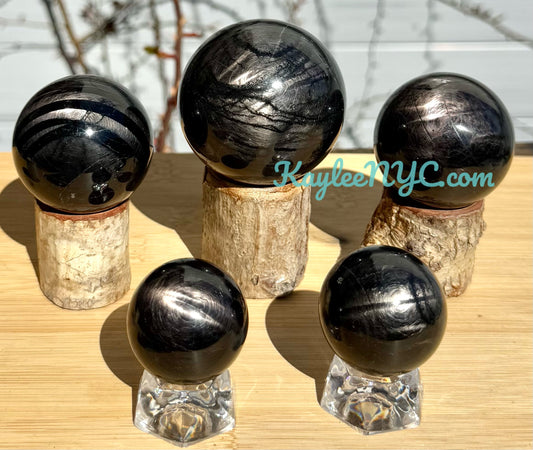 5 PCs Natural Hypersthene Sphere Healing Energy