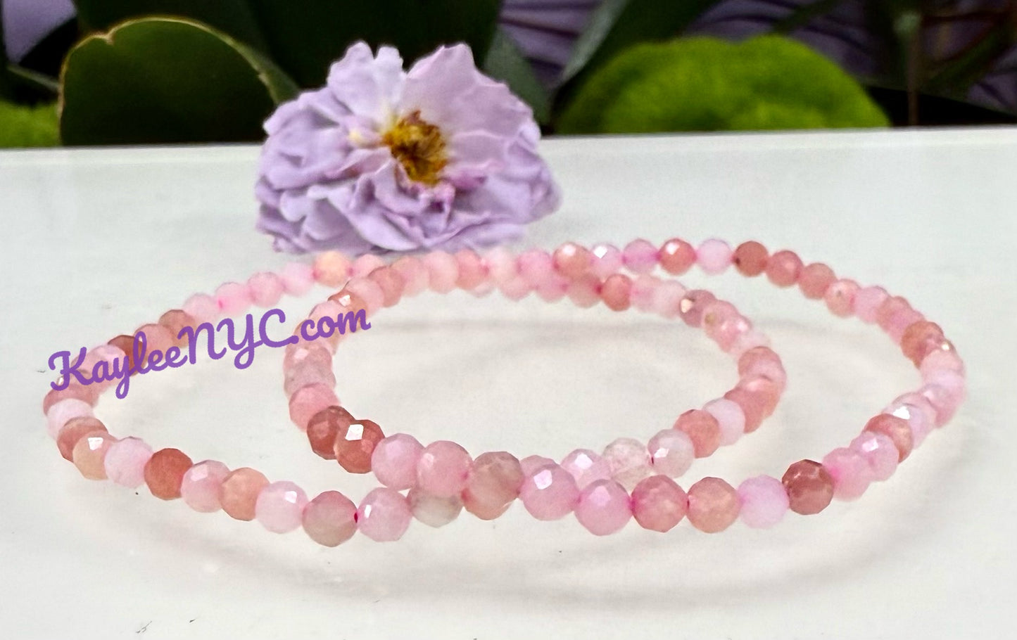 Wholesale Lot 6 Pcs 4mm Faceted Natural Pink Opal 7.5” Crystal Healing Stretch Bracelet