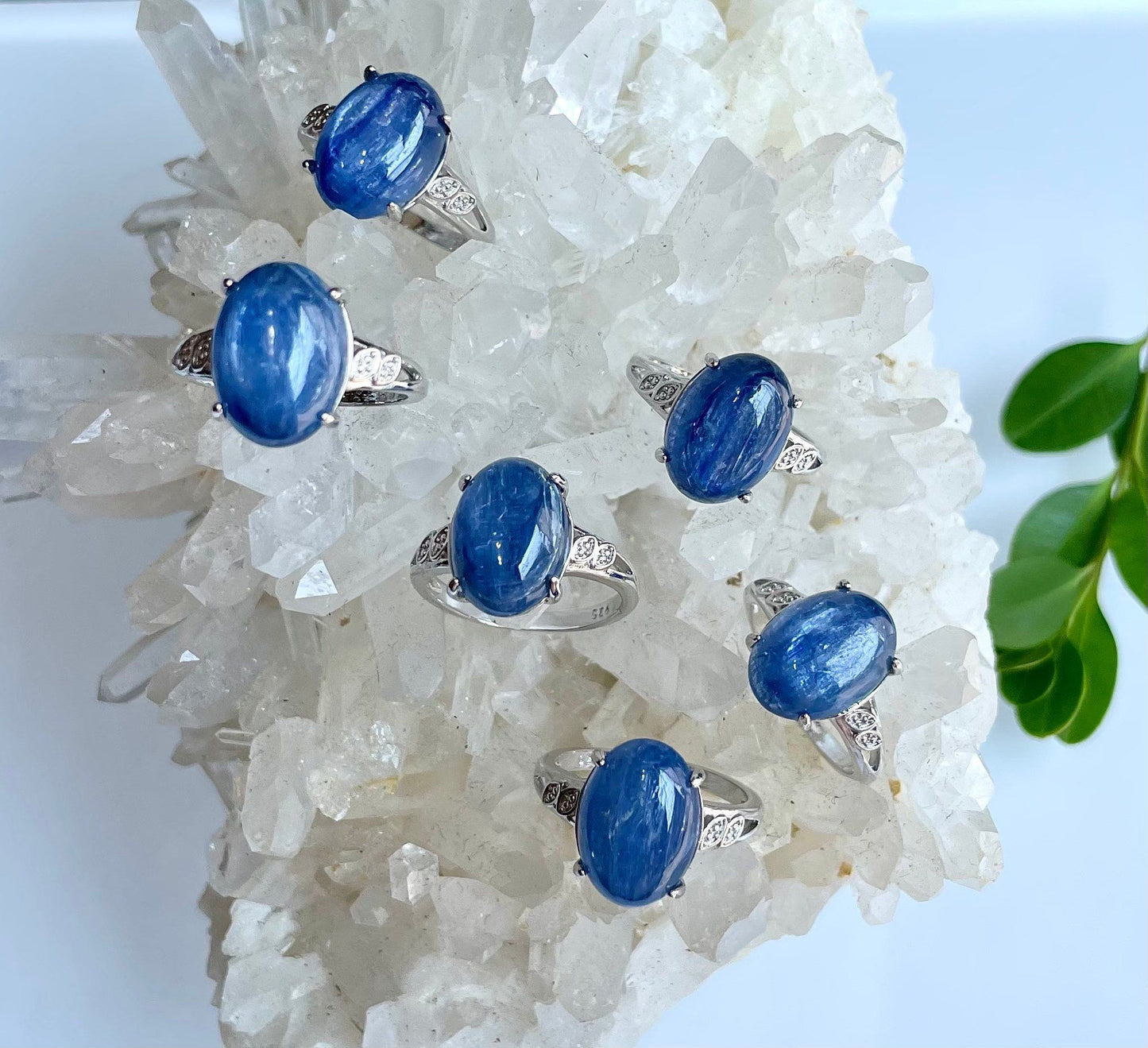 Wholesale Lot 6 Pcs Natural Blue Kyanite White Bronze rings