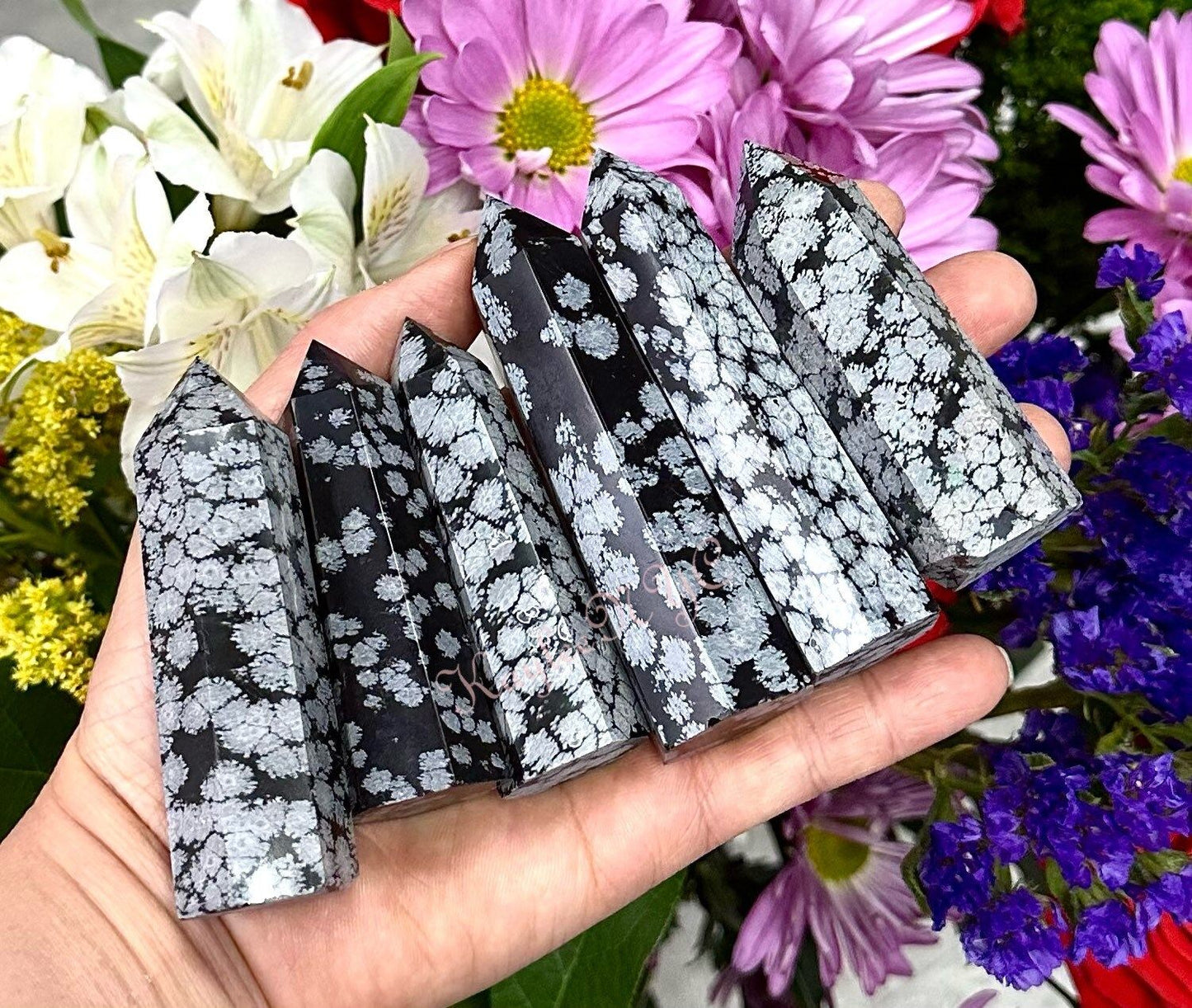 Wholesale Lot 1 Lb Natural Snowflake Obsidian Obelisk Tower Point Crystal Healing