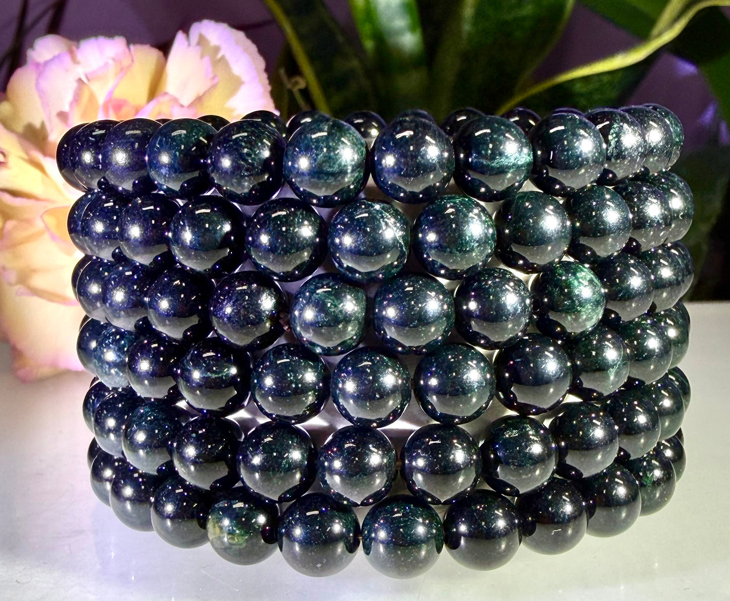 Wholesale 6 Pcs 7.8mm Black Burma Jade Jadeite Natural Crystal Healing Stretch Bracelet 7.5”