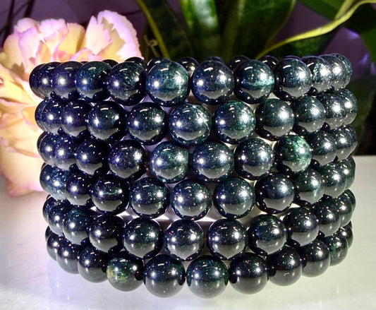Wholesale 6 Pcs 7.8mm Black Burma Jade Jadeite Natural Crystal Healing Stretch Bracelet 7.5”