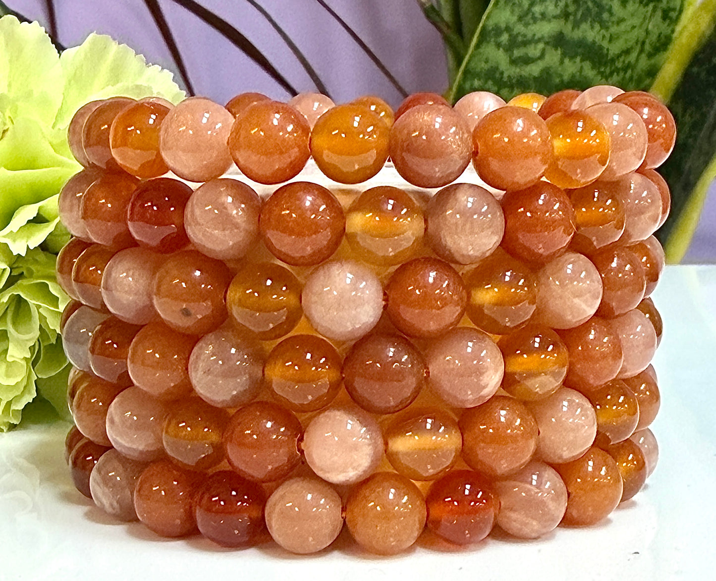 Wholesale 6 Pcs 8mm Natural Crystal Sacral Chakra Healing Stretch Bracelet 7.5”