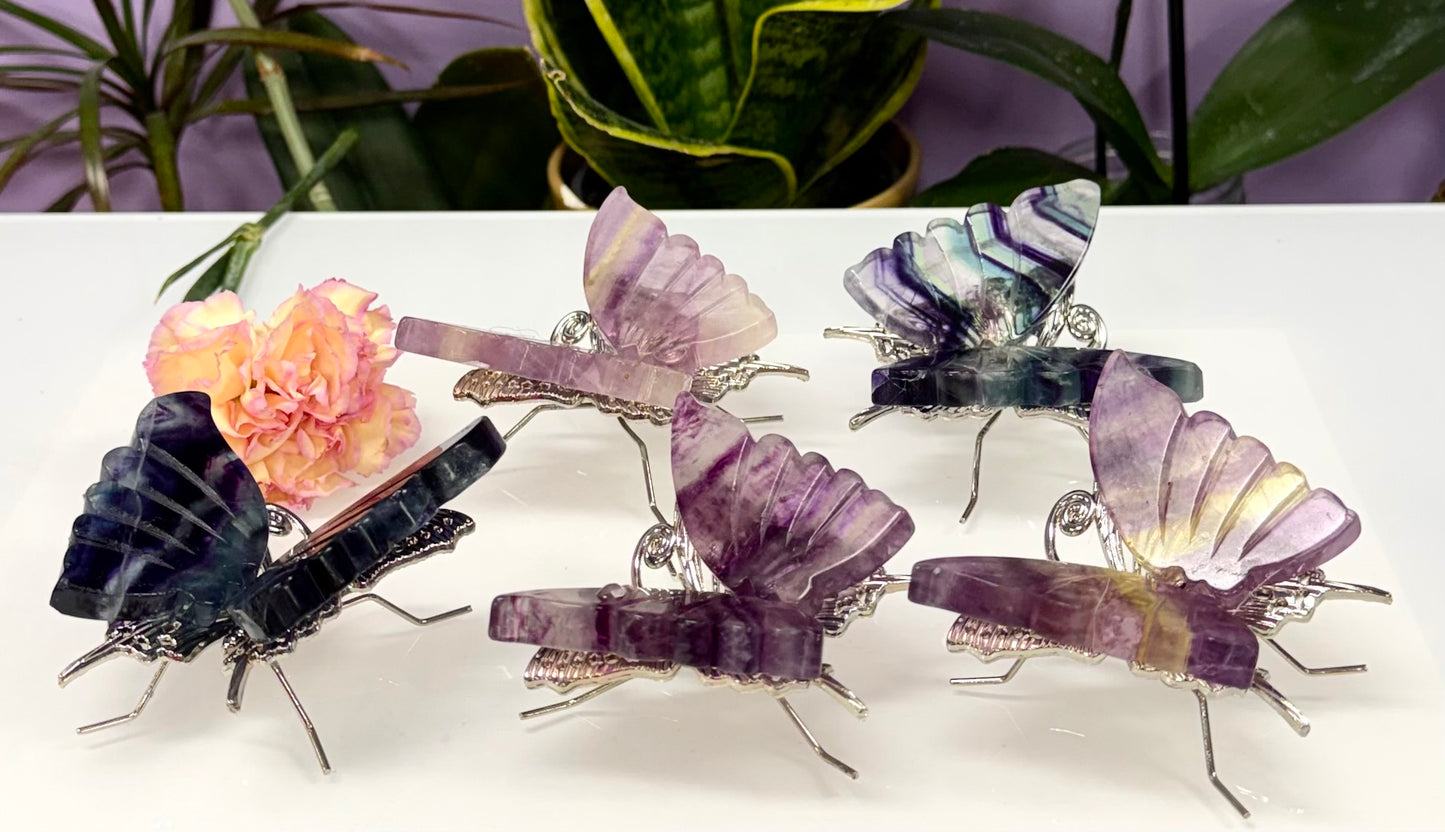 Wholesale Lot 5 PCs Natural Fluorite Crystal Butterfly w/stand Healing Energy
