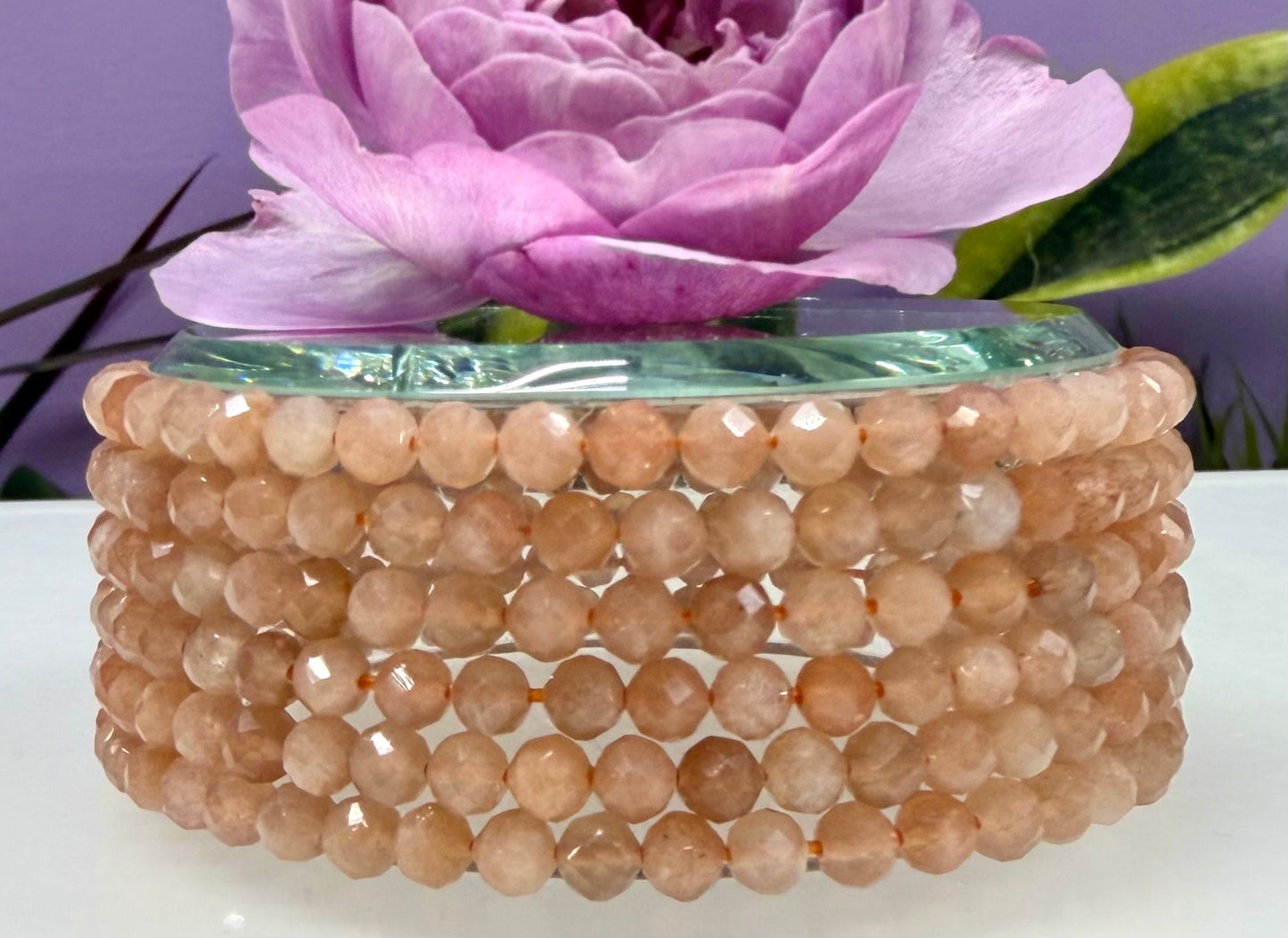 Wholesale Lot 6 Pcs Natural Faceted Peach Moonstone 4mm 7.5” Crystal Healing Stretch Bracelet