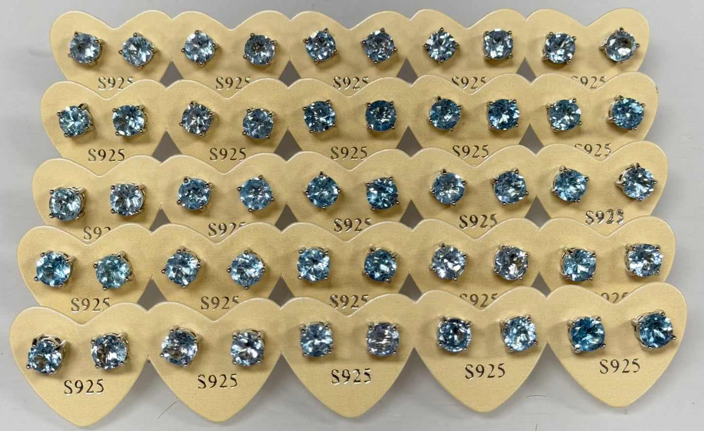 Wholesale 5 pairs Natural Blue Topaz Stud Earrings, 6mm (925) Posts
