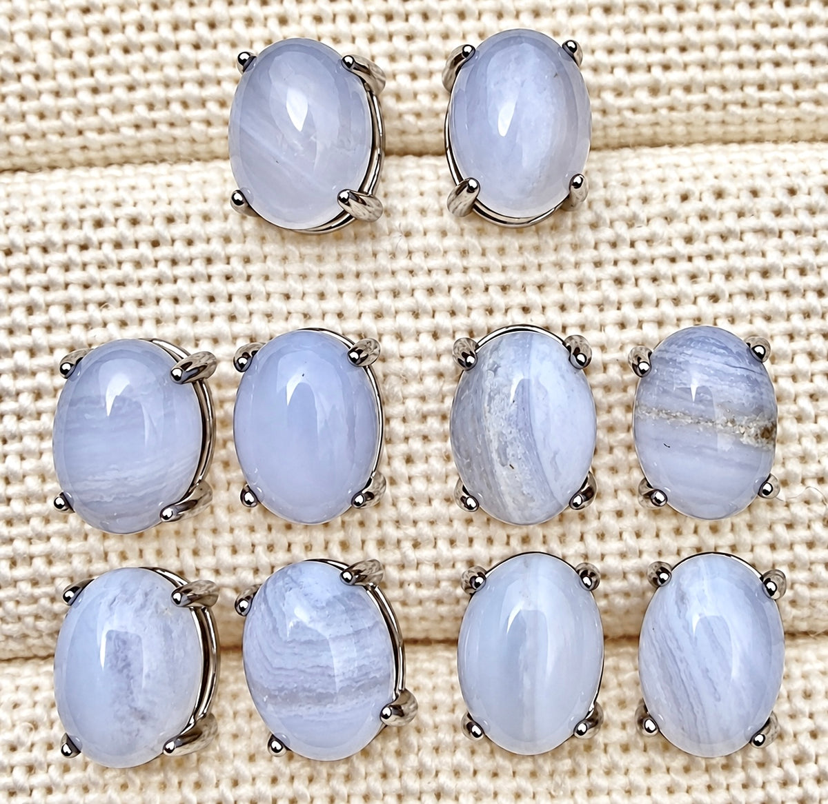 Wholesale Lot 5 Pairs Natural Blue Lace Agate Earring Studs 6x8mm