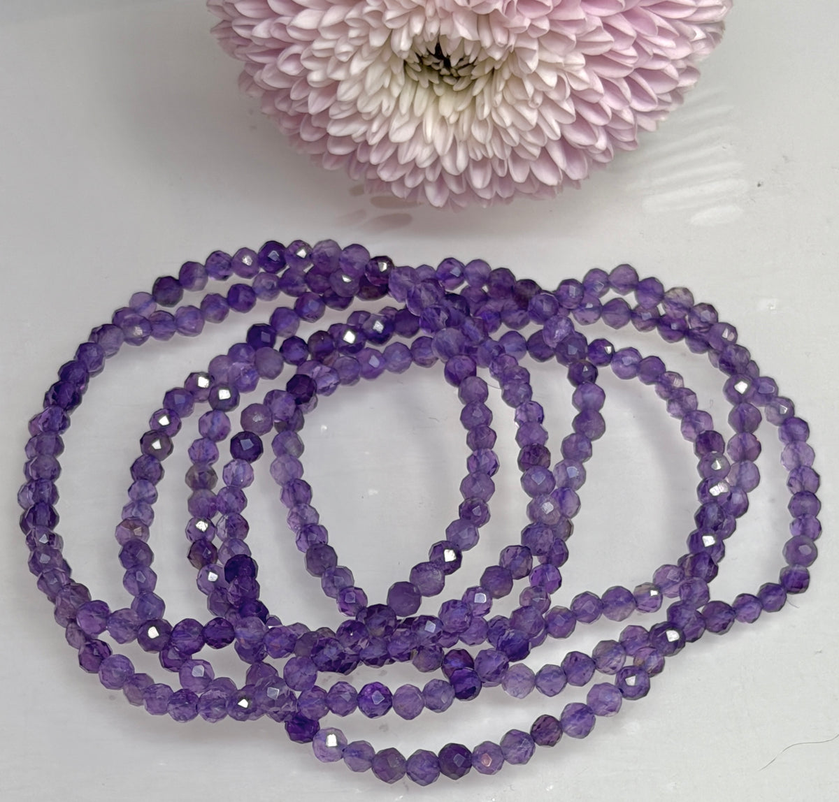 Wholesale Lot 6 Pcs Natural Amethyst 4mm Faceted 7.5” Crystal Healing Stretch Bracelet