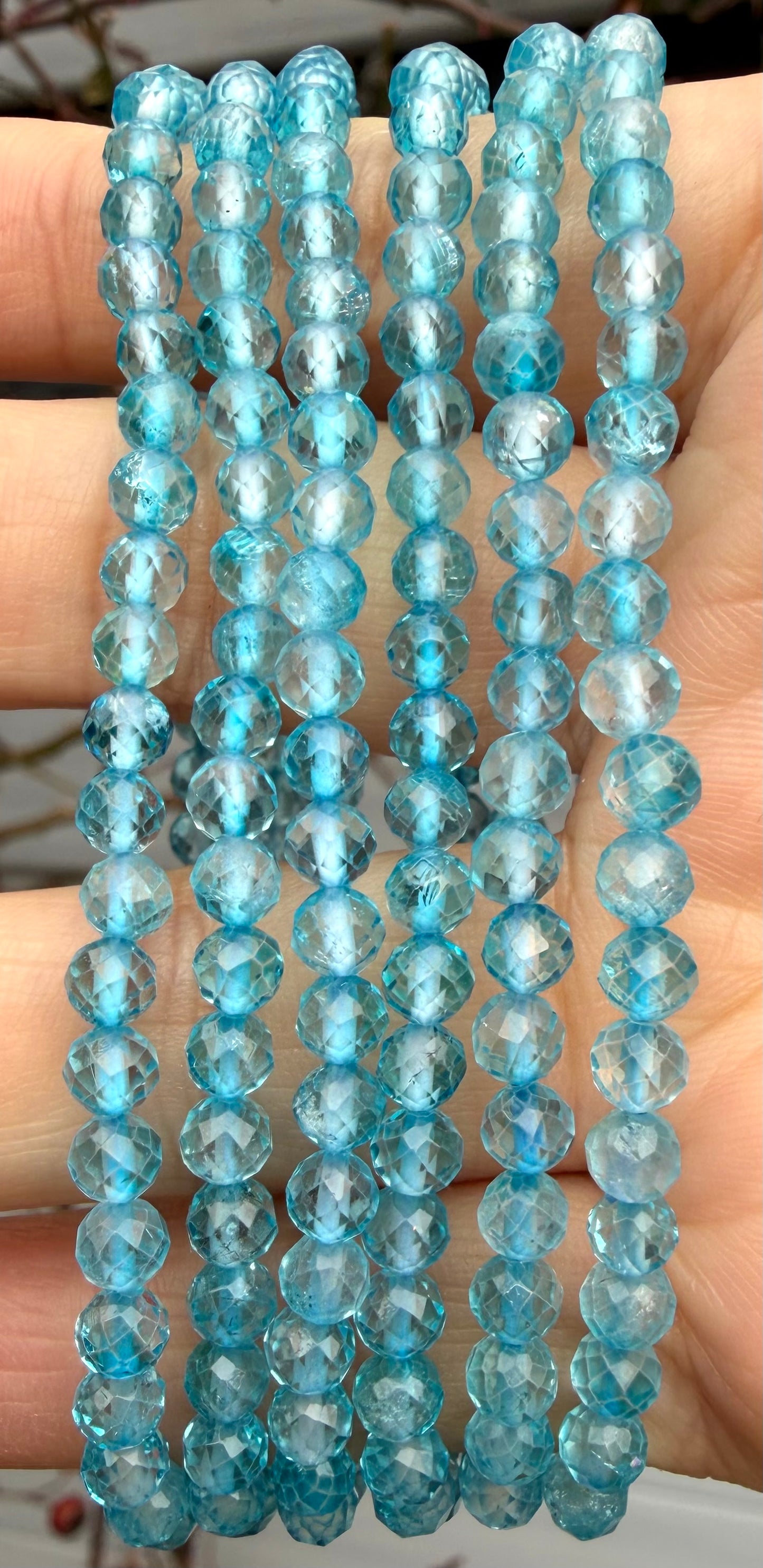 6 PCs 4mm Natural Blue Topaz Stretch Bracelet 7.5”
