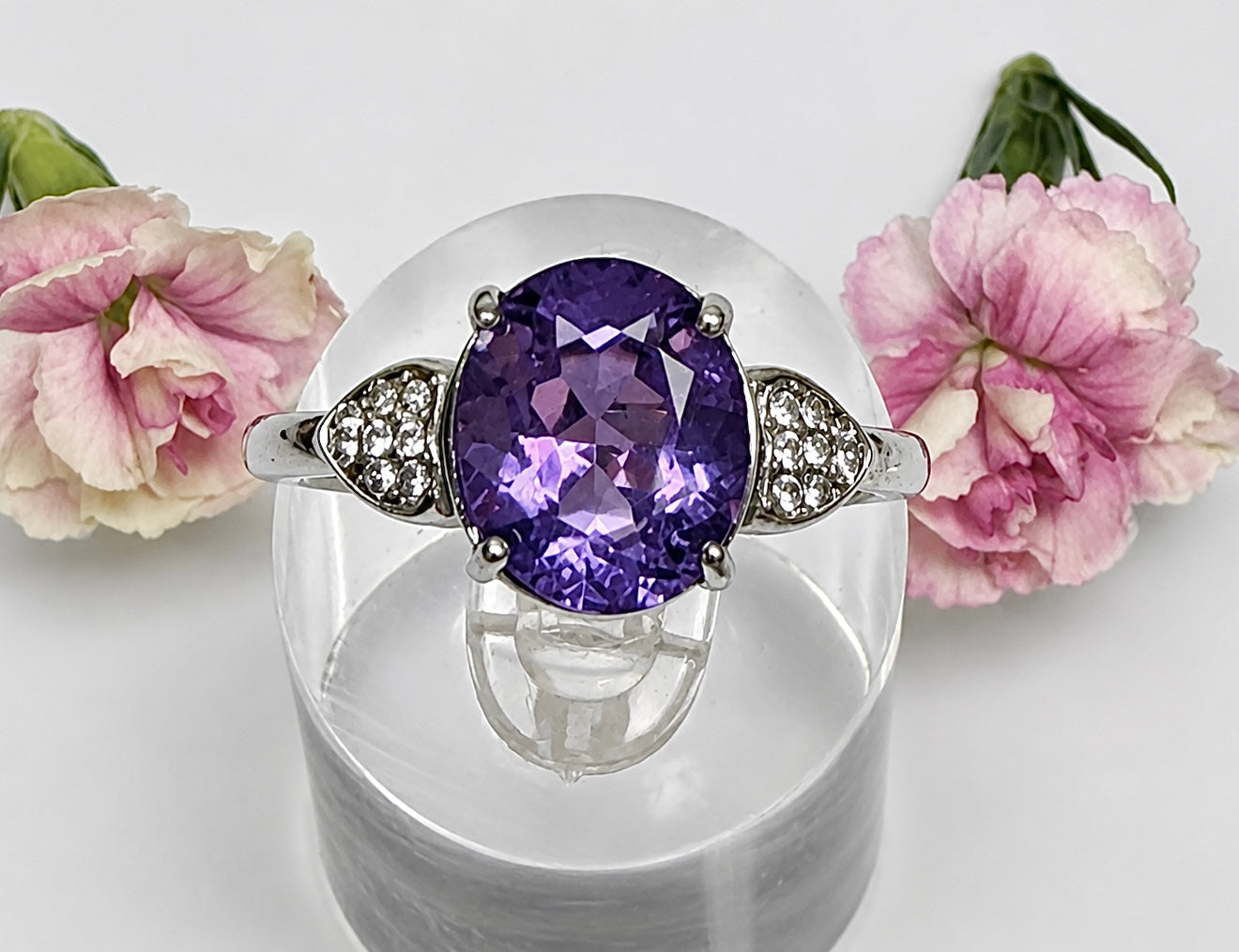 Wholesale Lot 7 pcs Faceted Natural Amethyst Stainless Steel Ring 9x11mm