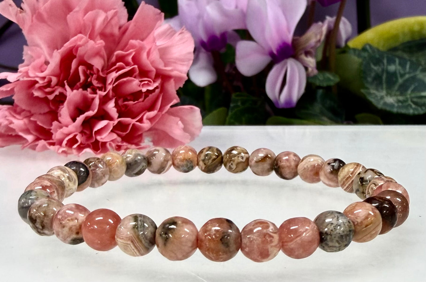 Wholesale 6 Pcs 6mm Rhodochrosite Natural Crystal Healing Stretch Bracelet 7.5”