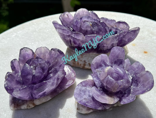 3-4 PCs Natural Amethyst Flowers Carving Crystals Healing Energy