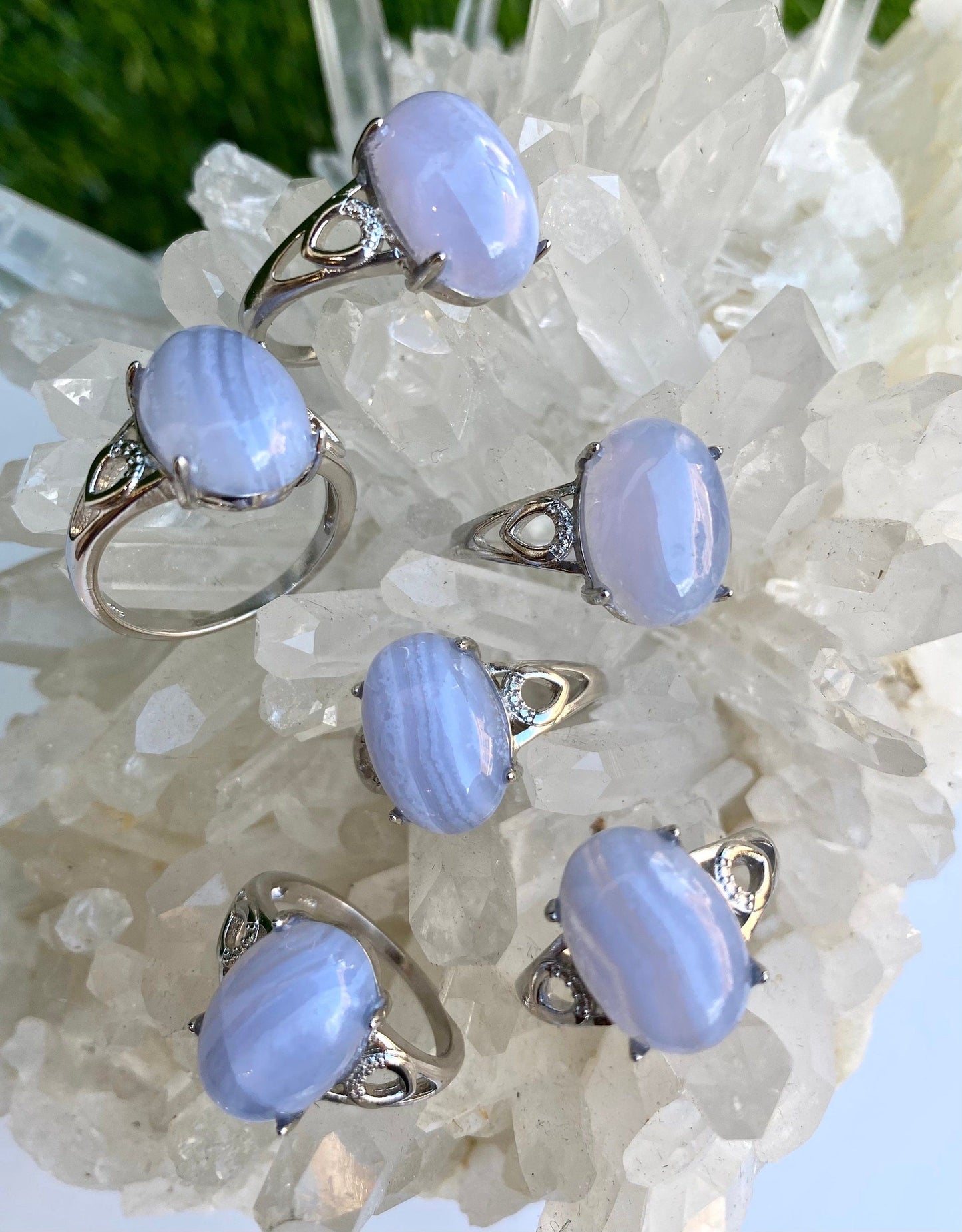 Wholesale Lot 6 Pcs Natural Blue Lace Agate White Bronze rings