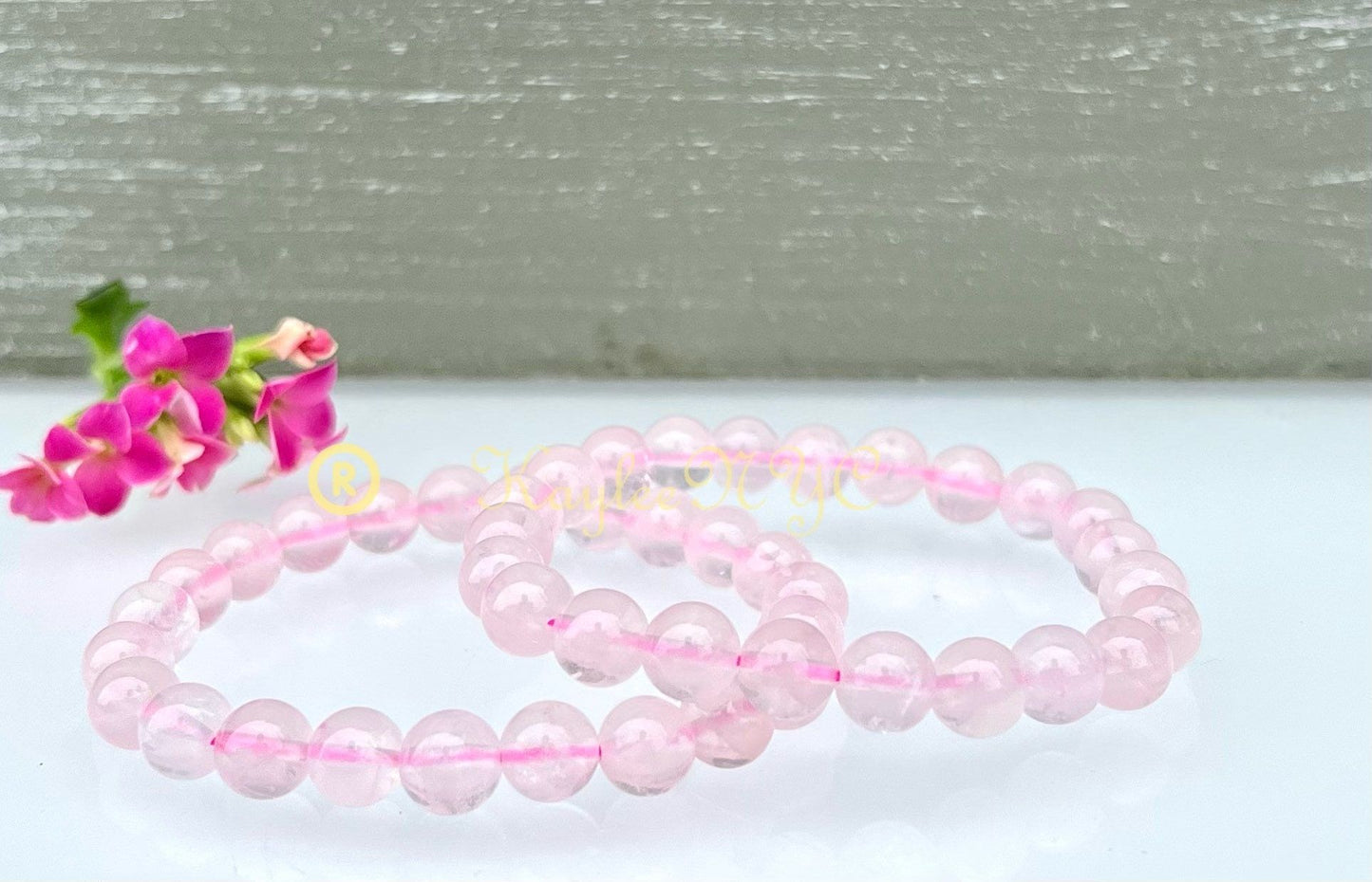 Wholesale 6 Pcs Natural Ice Rose Quartz 8mm 7.5” Crystal Healing Stretch Bracelet