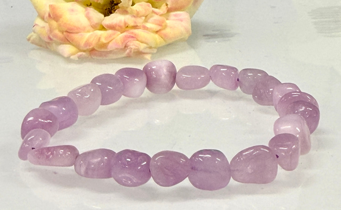 Wholesale 6 Pcs 6mm Natural Kunzite tumble Stretch Bracelet Crystal Healing Energy 7.5”