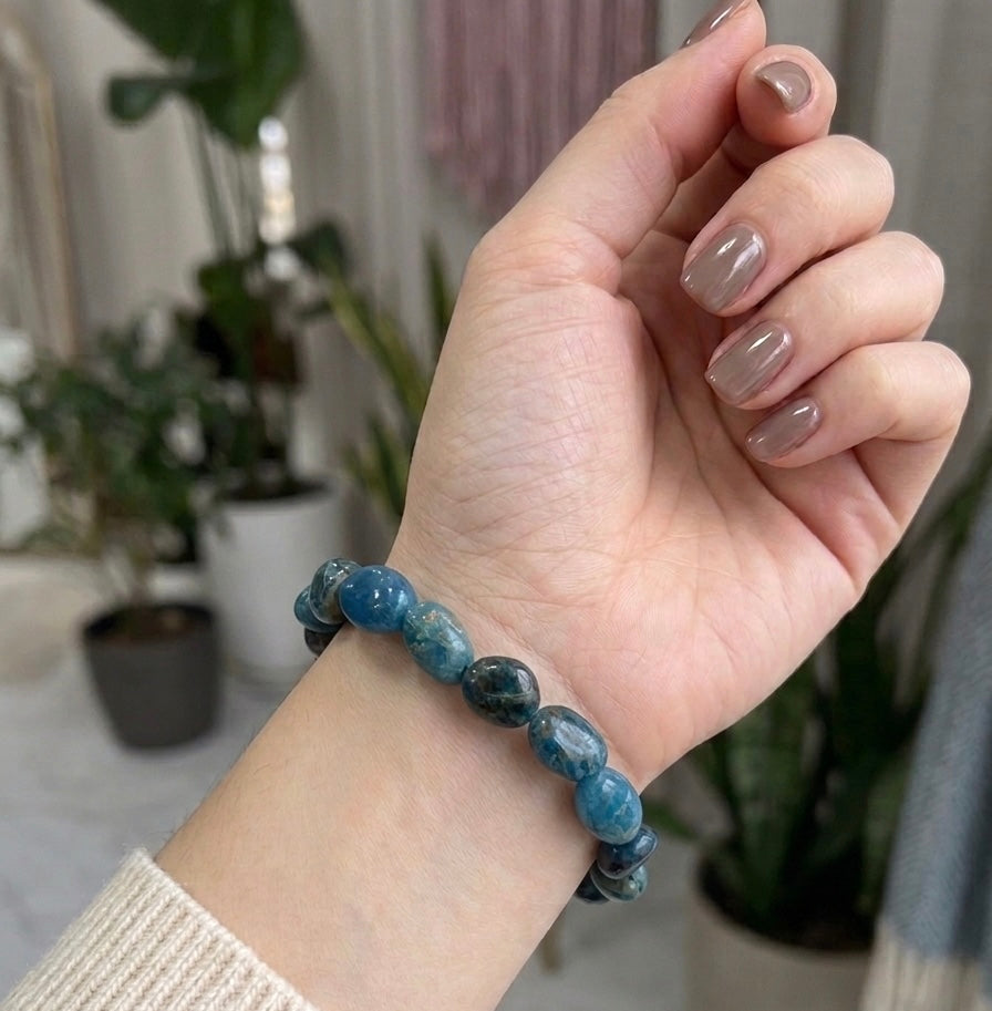 Wholesale 6 Pcs 8x10mm Apatite Natural Crystal tumble Stretch Bracelet 7.5"