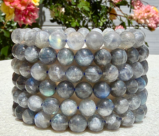 Wholesale 6 Pcs Natural Labradorite 8mm 7.5” Crystal Healing Stretch Bracelet