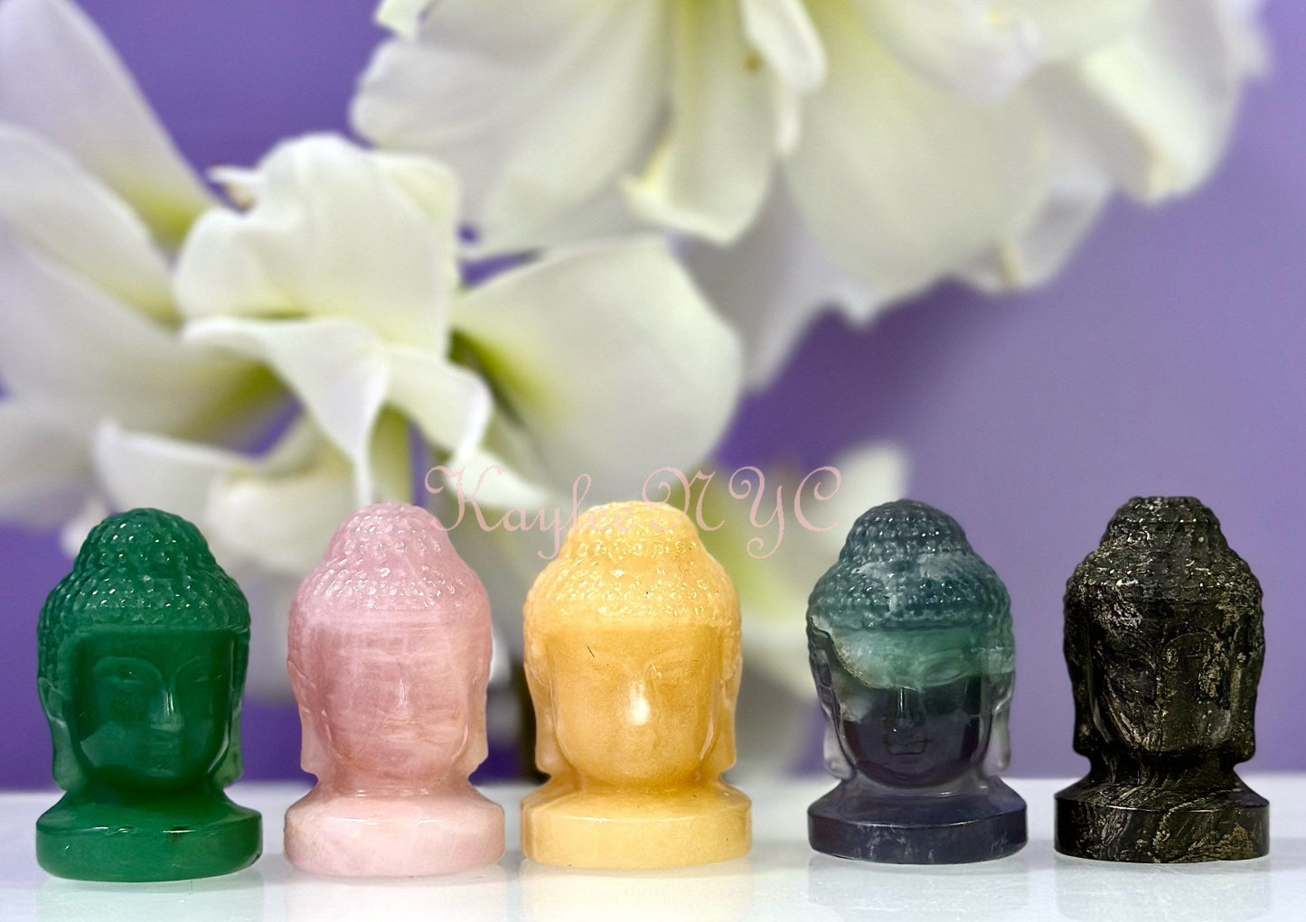 Wholesale lot 5 Pcs 2” Mix Natural Crystal Guanyin Female Buddha Head