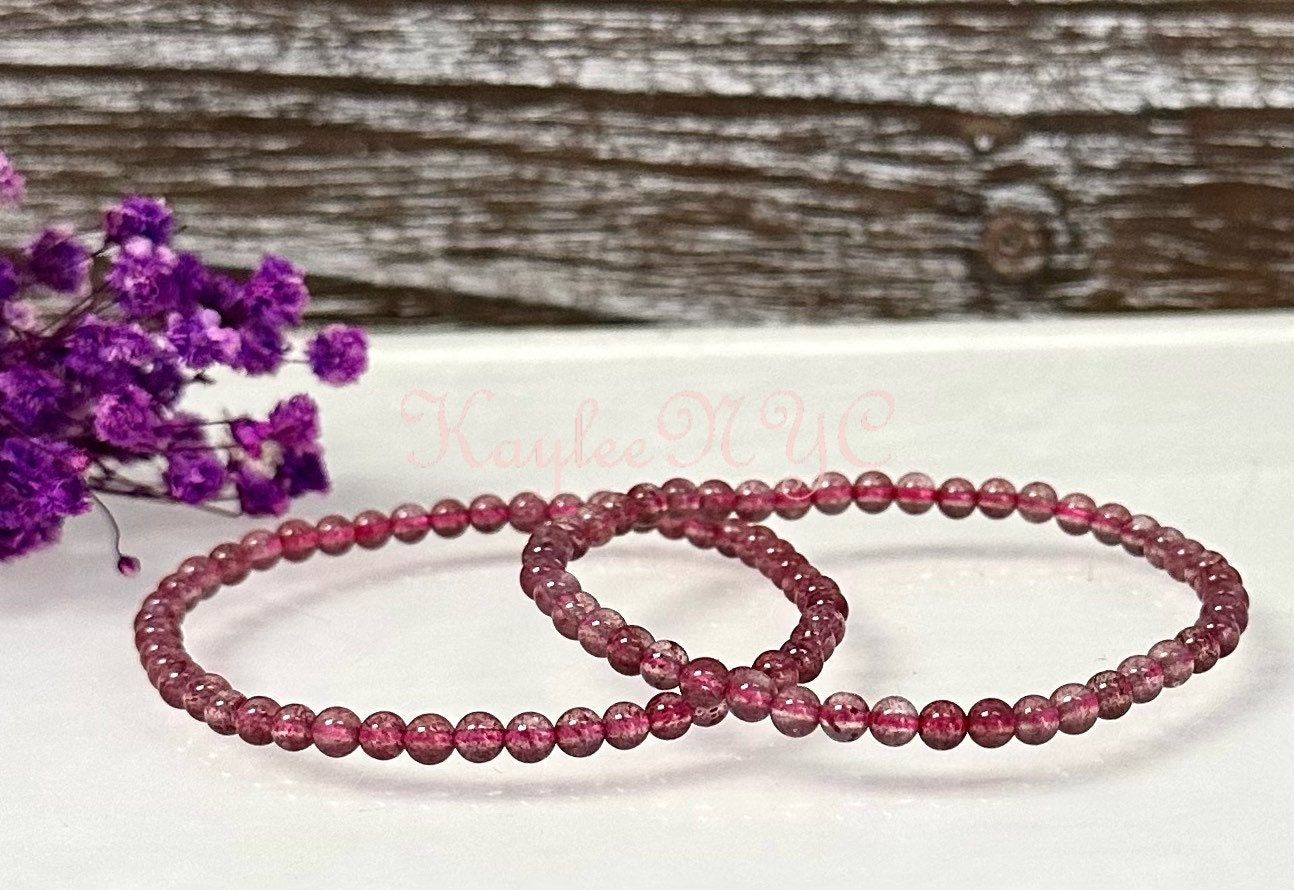 Wholesale Lot 6 Pcs Natural Strawberry Quartz 4mm 7.5” Crystal Healing Stretch Bracelet