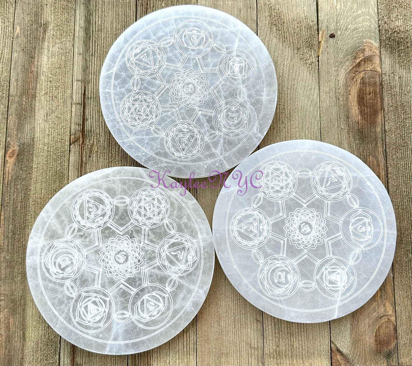 Wholesale Lot 3 pcs 5.8” Natural Selenite aka Satin Spar Chakra Round Charging Plate Crystal Healing Energy