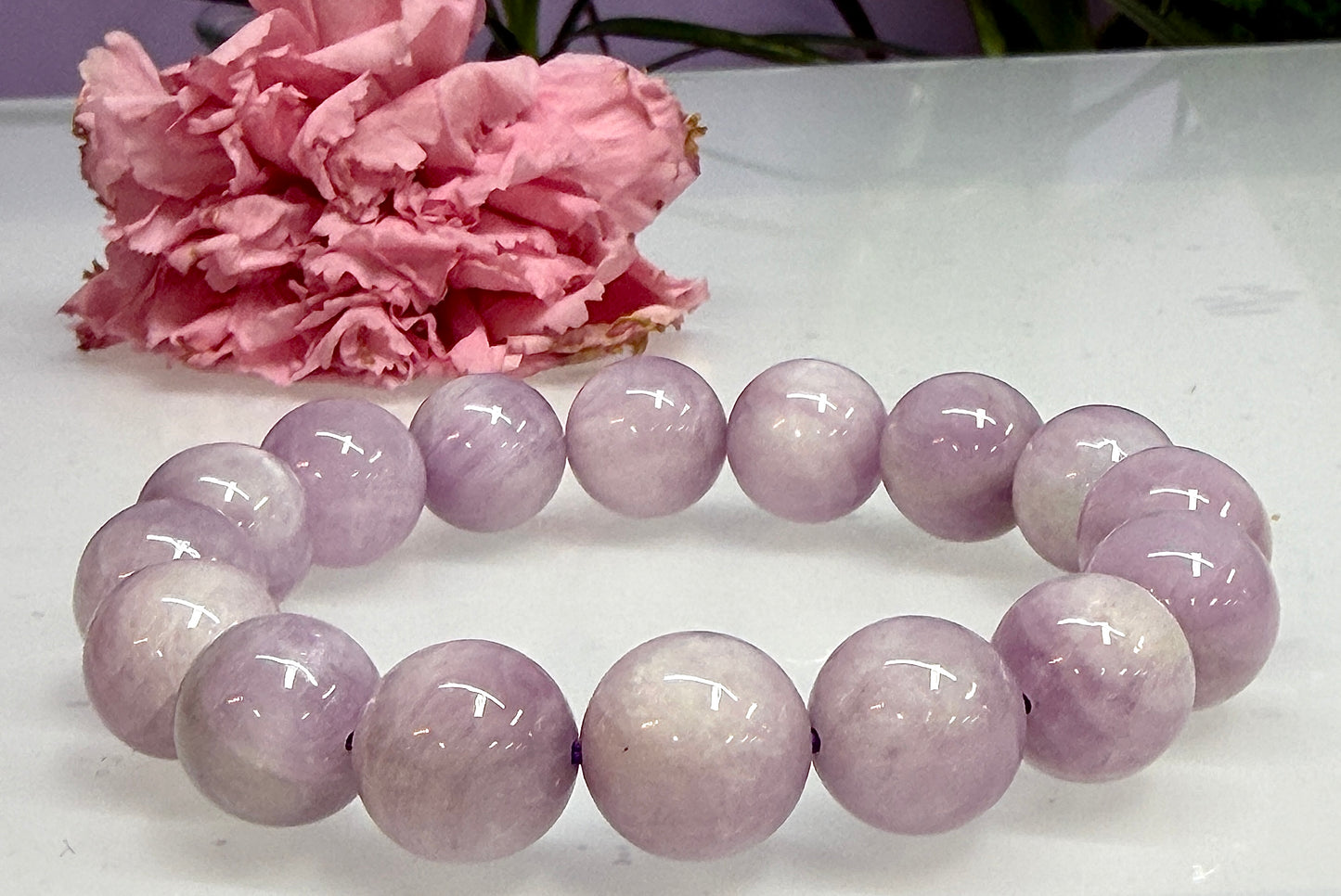 3 PCs 11.5-13mm Natural Kunzite Stretch Bracelet 8”