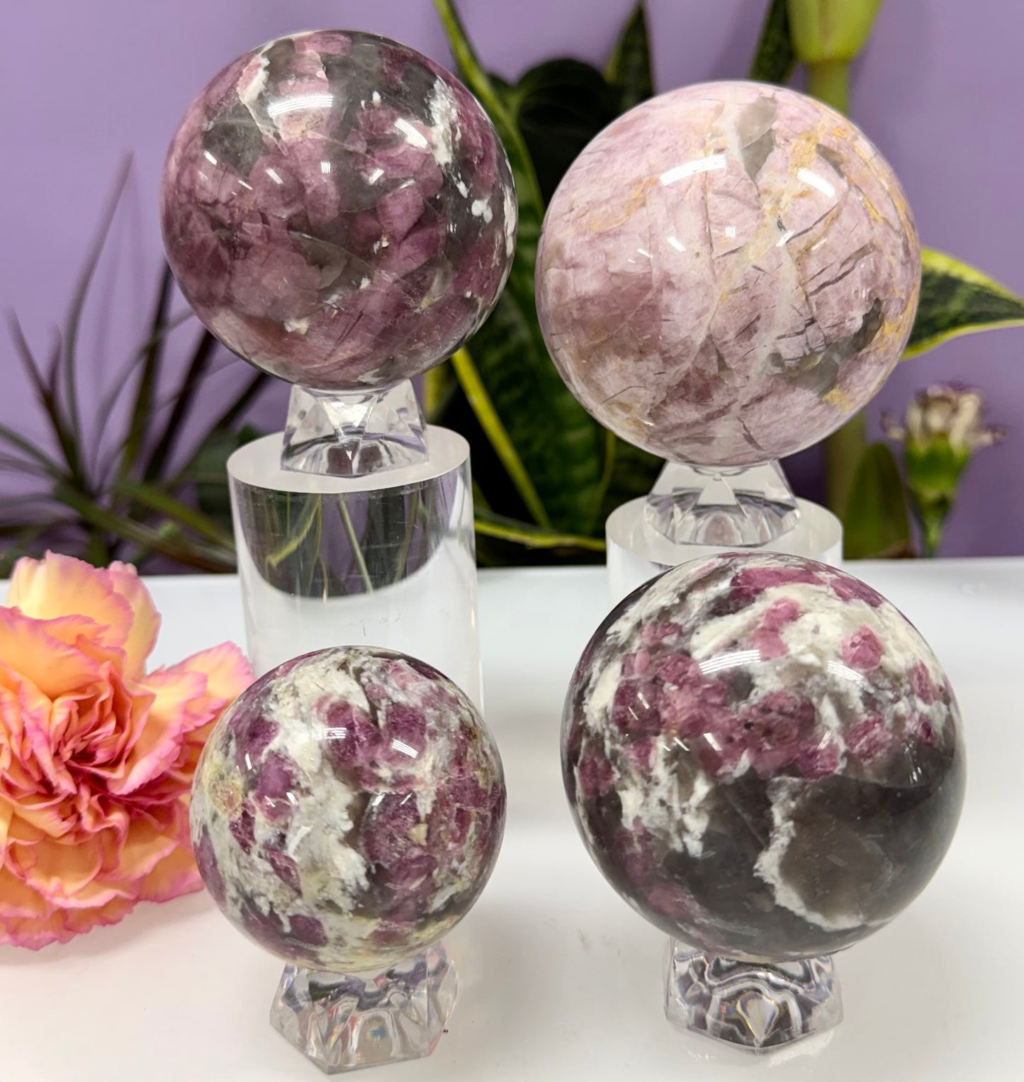 4-5 PCs Natural Pink Tourmaline Sphere Crystals Healing Energy