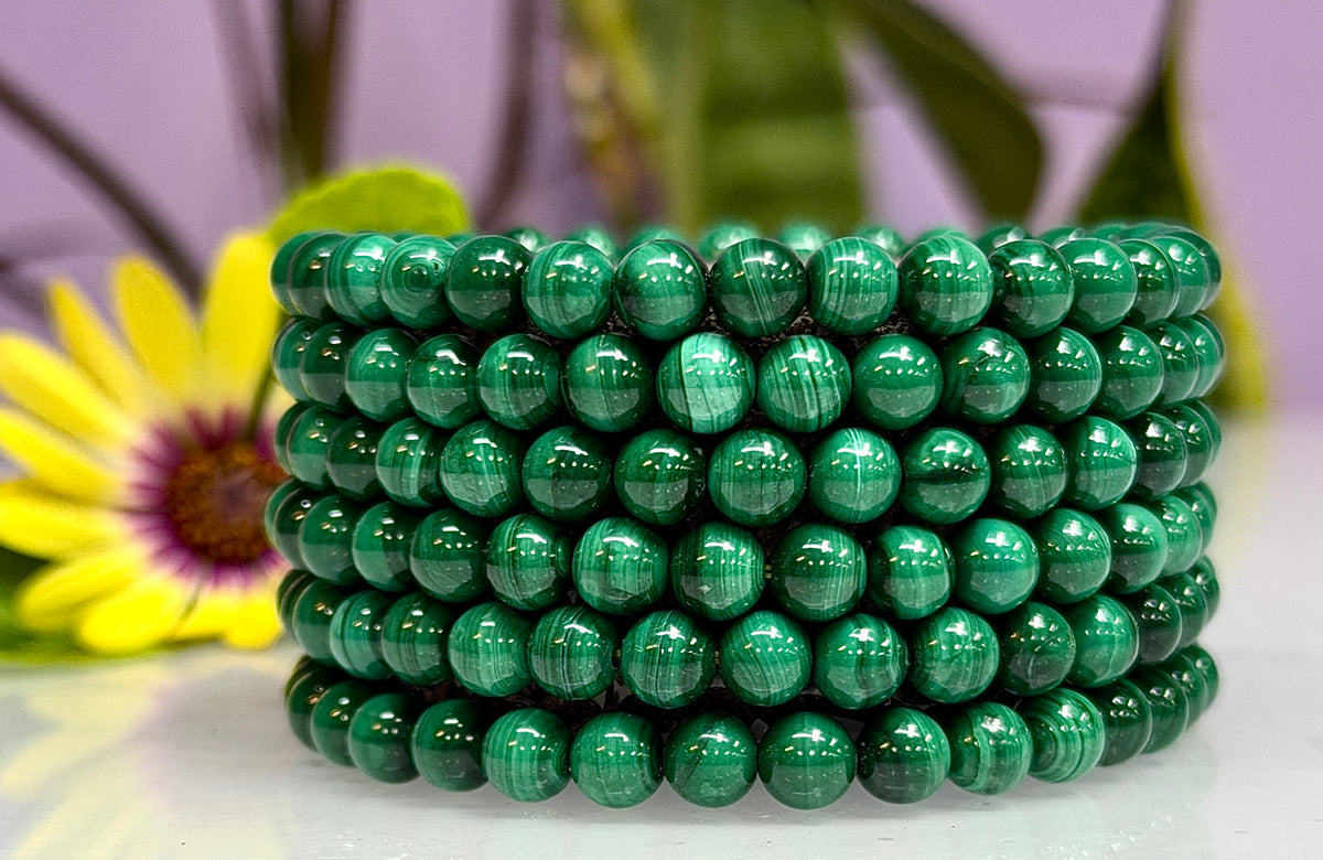 Wholesale 6 Pcs Natural Malachite 6mm 7.5” Crystal Healing Stretch Bracelet