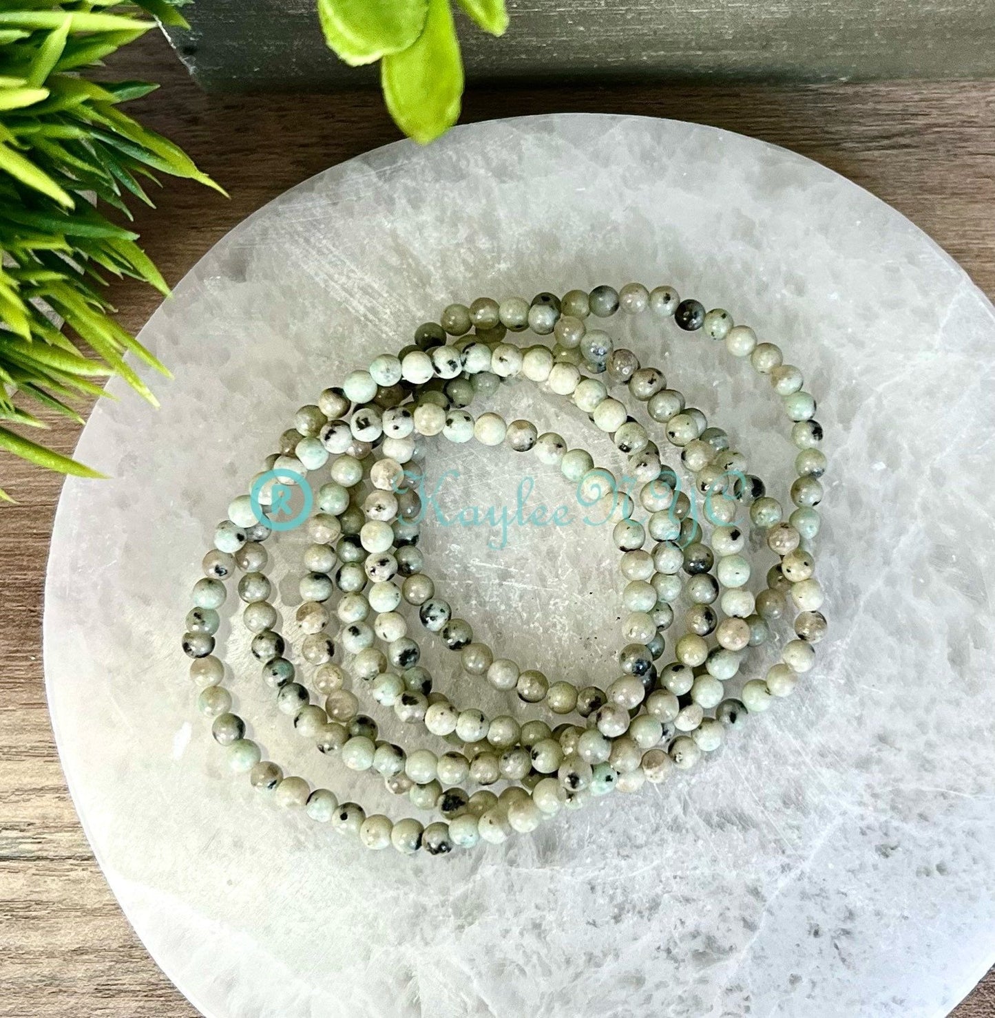 Wholesale Lot 6 Pcs Natural Kiwi Jasper 4mm 7.5” Crystal Healing Stretch Bracelet