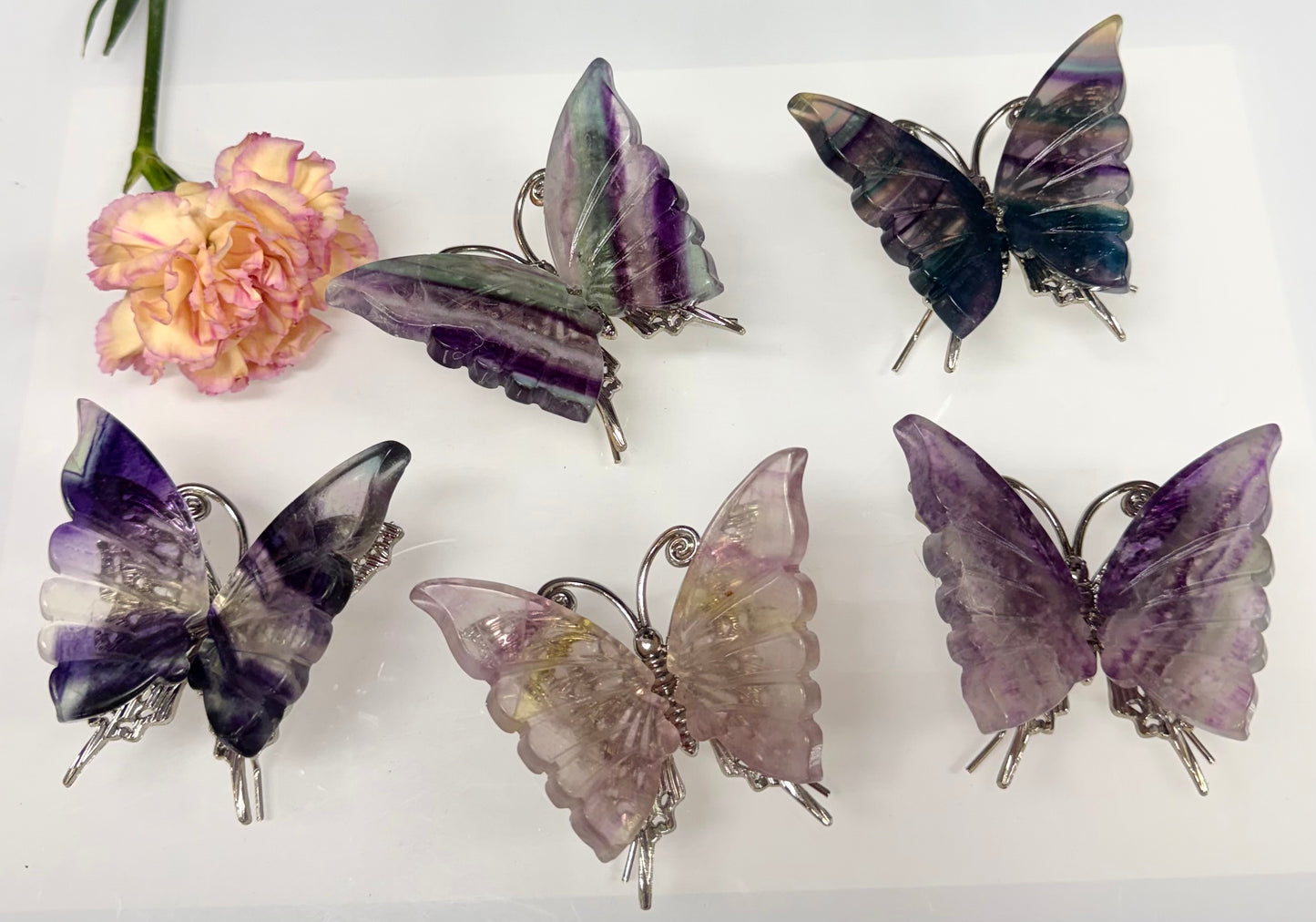 Wholesale Lot 5 PCs Natural Fluorite Crystal Butterfly w/stand Healing Energy