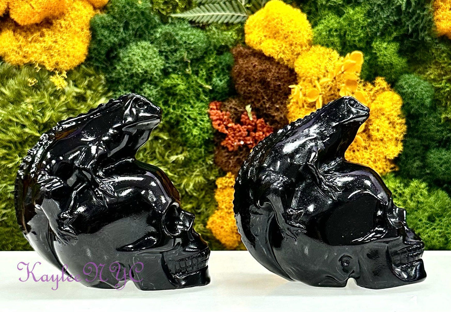 Wholesale lot 2 Pcs Natural Black Obsidian Lizard Skull