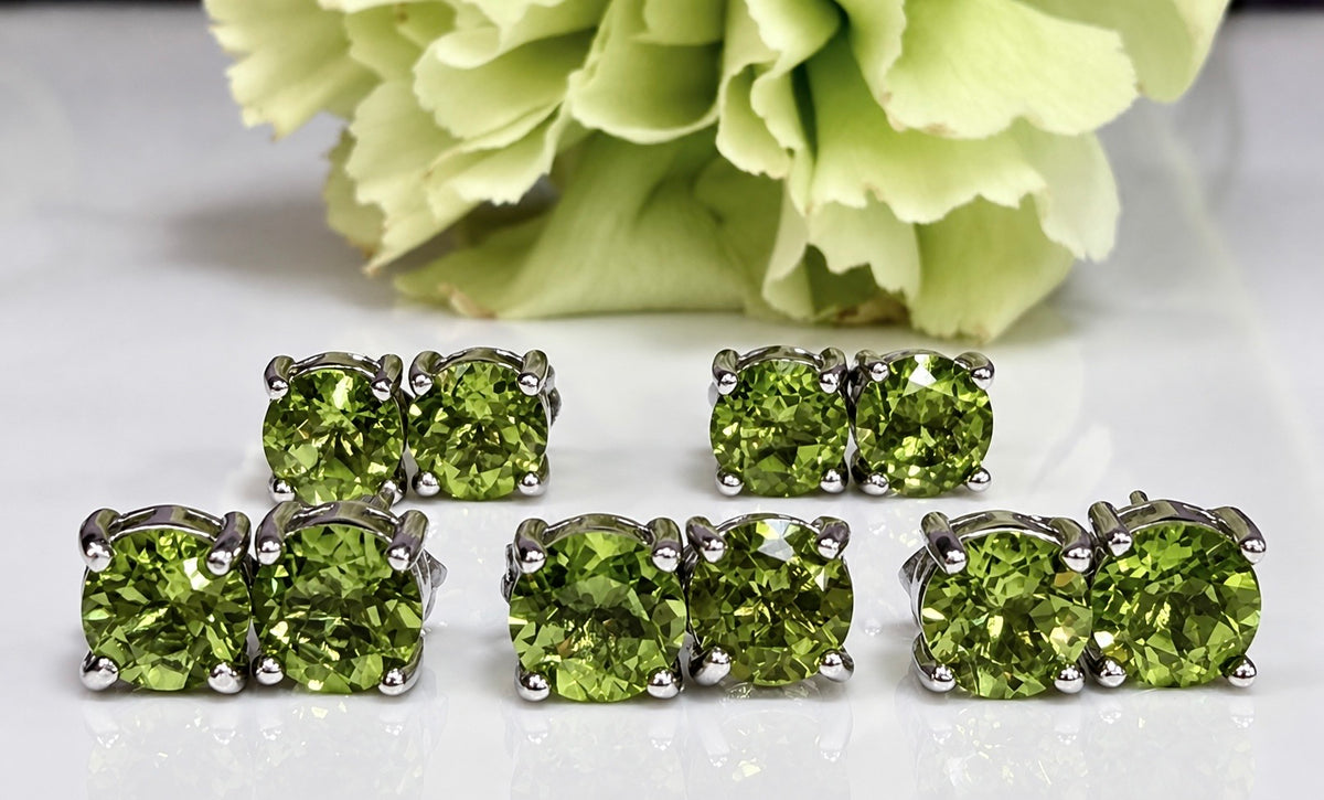 Wholesale Lot 5 Pairs Natural Peridot Sterling Silver(925) Earring Studs 6mm