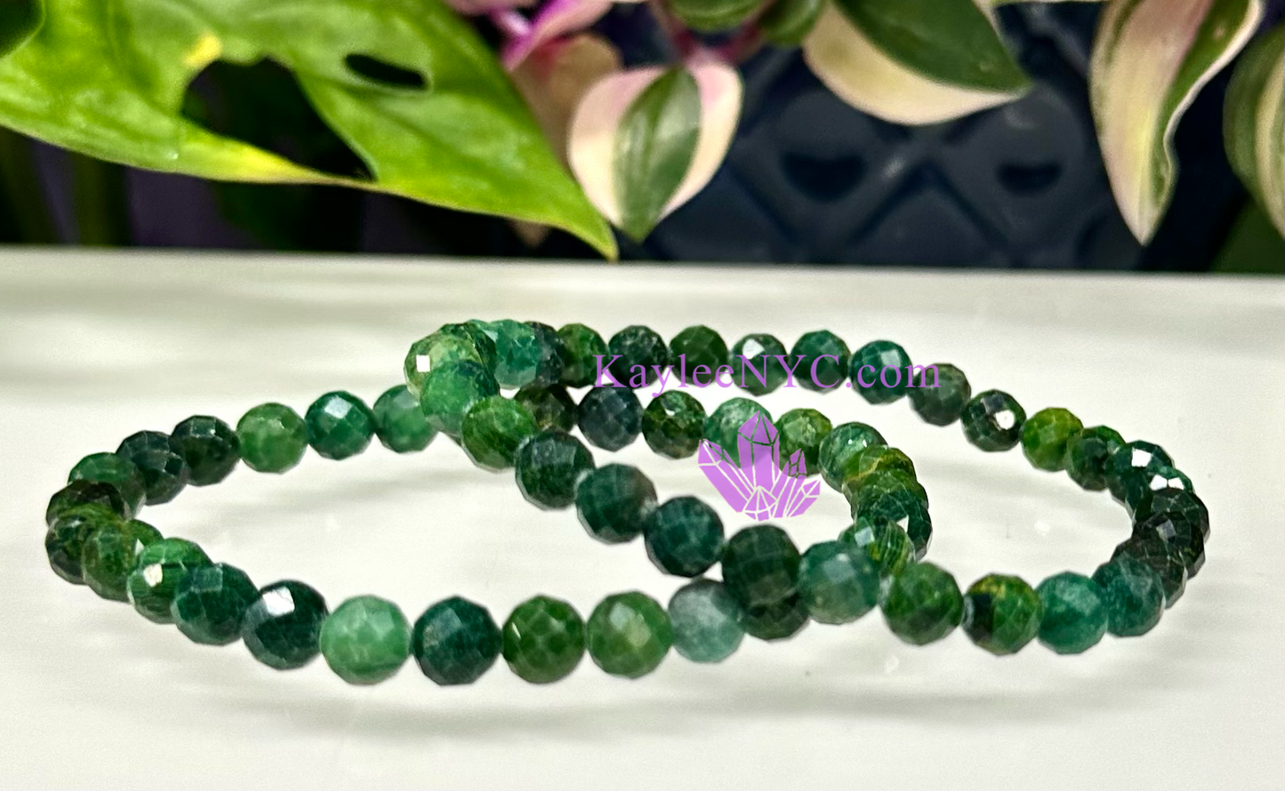 6 PCs 6mm Faceted Natural Emerald Jade Stretch Bracelet 7.5”