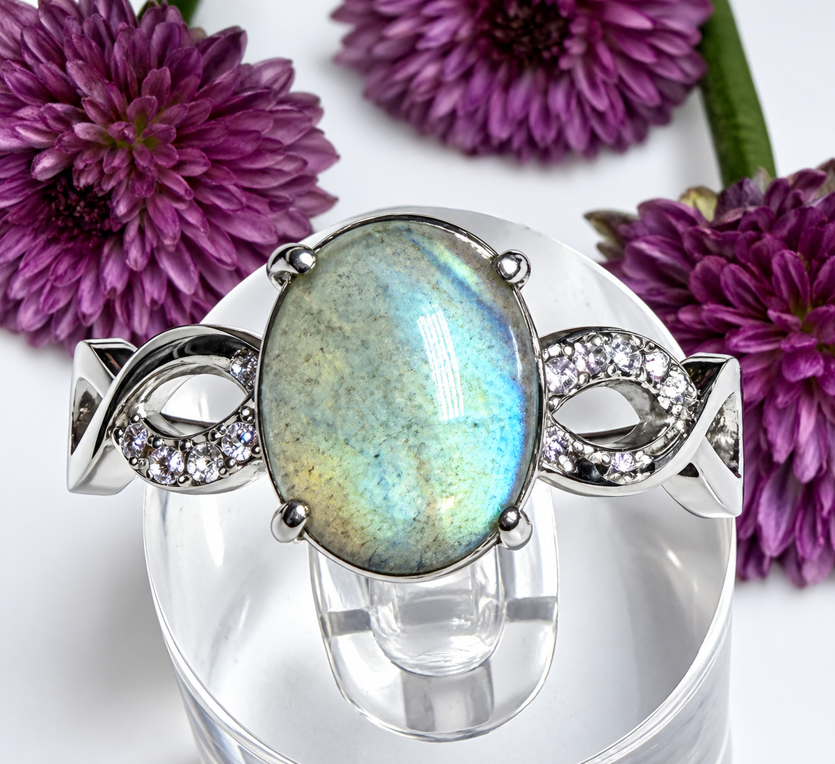 Wholesale Lot 7 pcs Natural Labradorite Stainless Steel Ring (316) 8x10mm