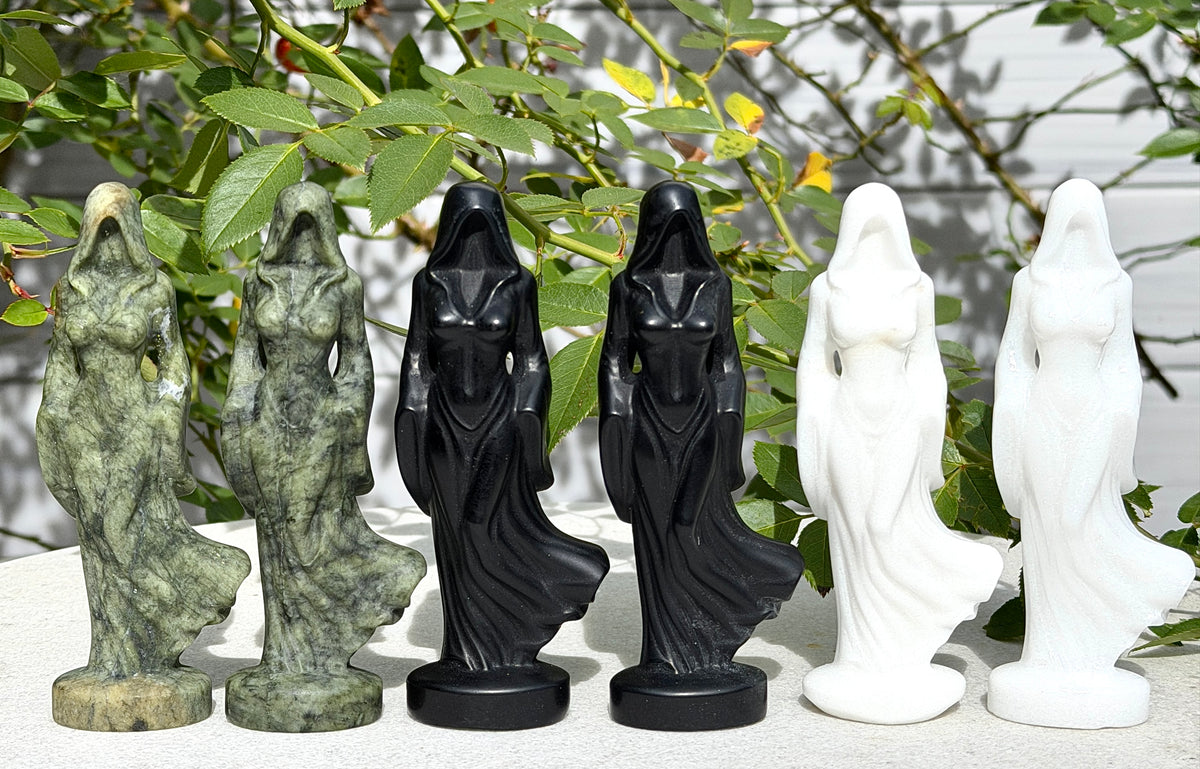 6 PCs 12cm Mixed Natural Crystals Female Reaper Ghost Goddess Carving