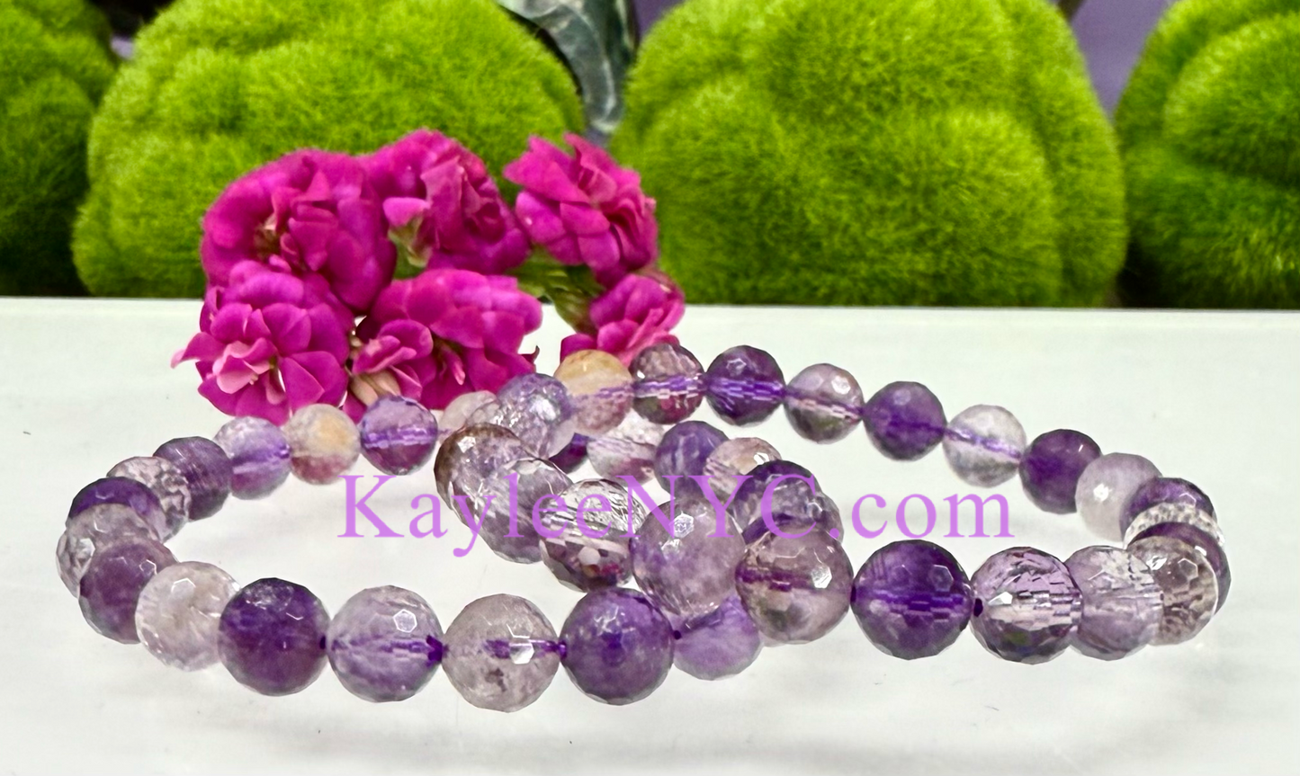 Wholesale 6 Pcs Faceted Natural Super Seven 8mm 7.5” Crystal Stretch Bracelet