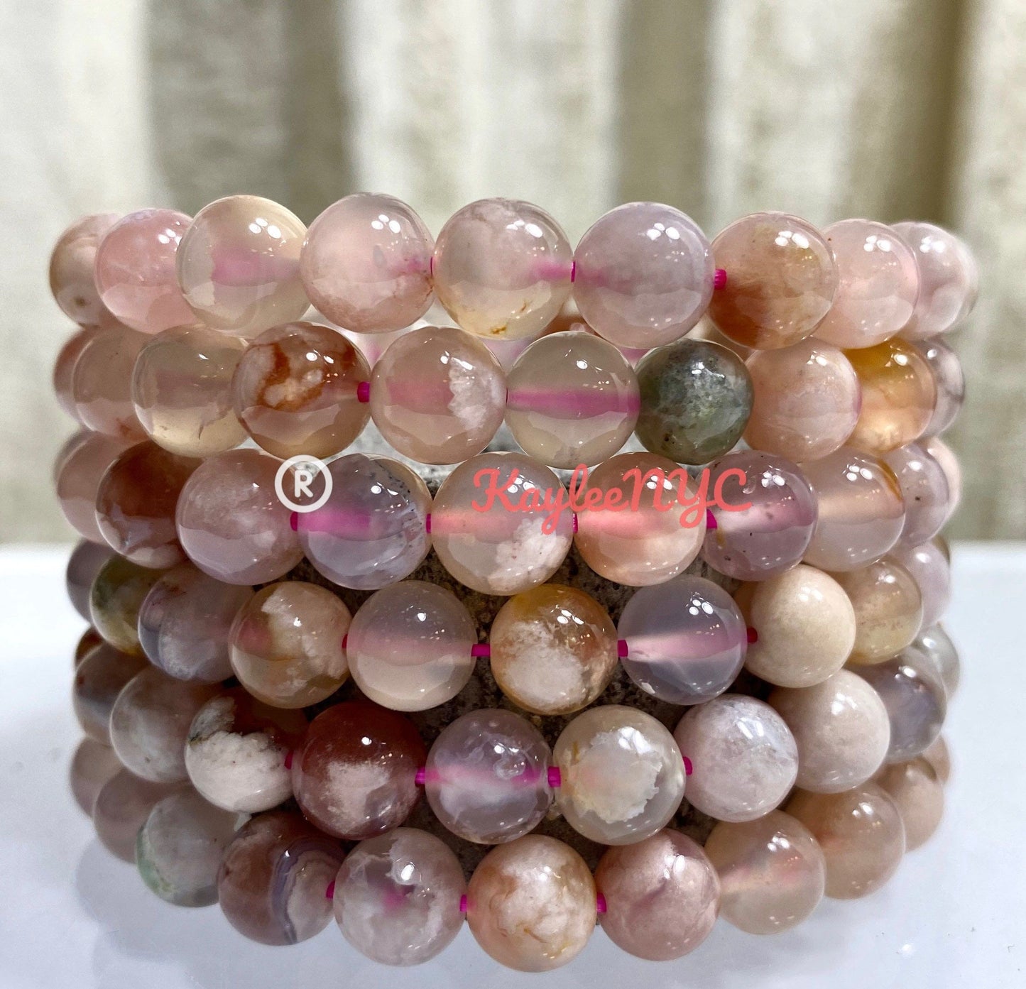 Wholesale 6 Pcs Natural Cherry Blossom Flower Agate 8mm 7.5” Stretch Bracelet Crystal Healing Energy