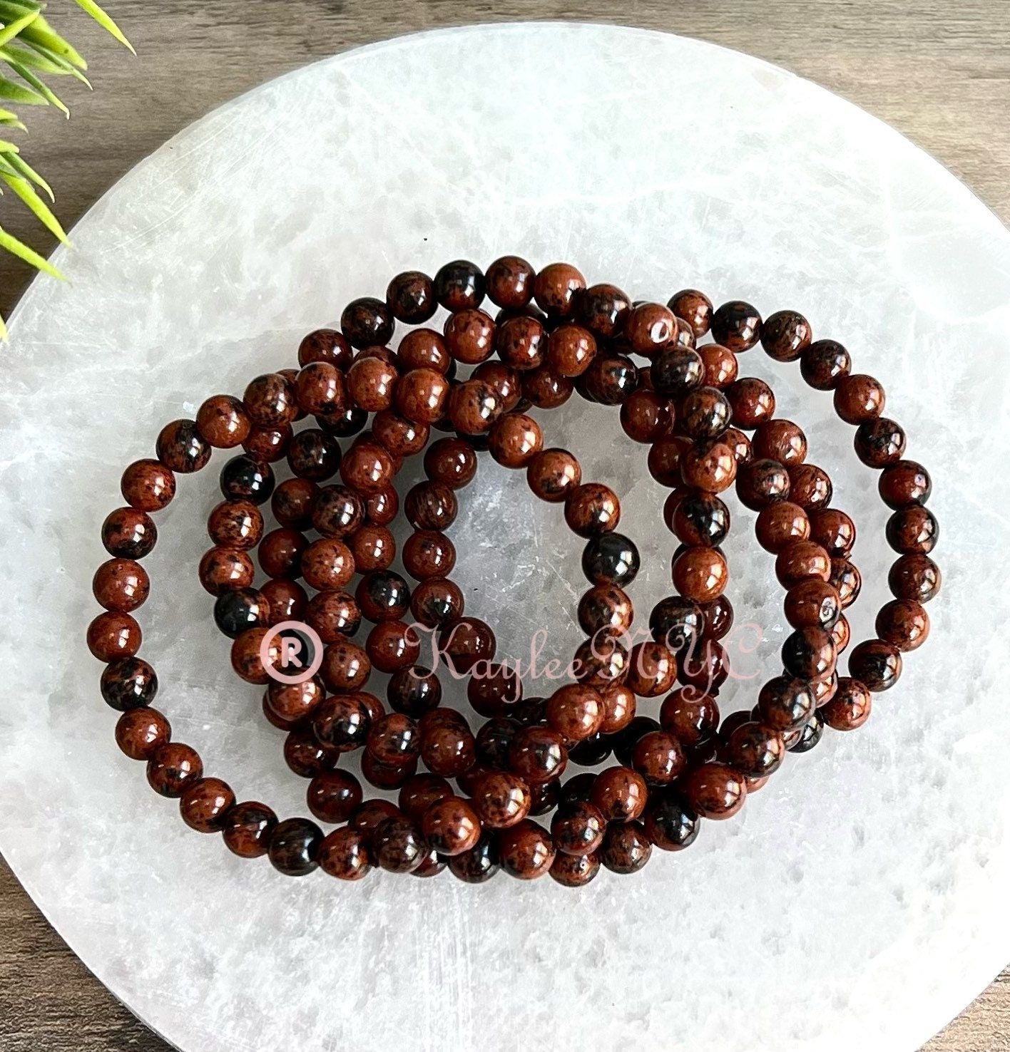 Wholesale Lot 6 Pcs Natural Mahogany Obsidian 6mm 7.5” Crystal Healing Stretch Bracelet