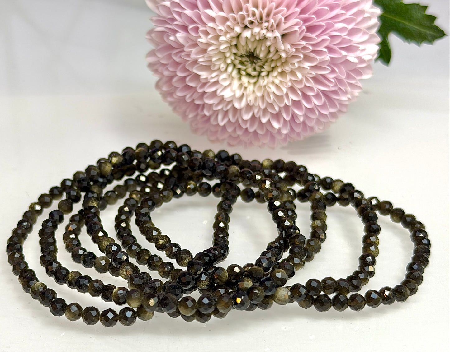 Wholesale Lot 6 Pcs Natural Faceted Gold Sheen Obsidian 4mm 7.5” Crystal Healing Stretch Bracelet