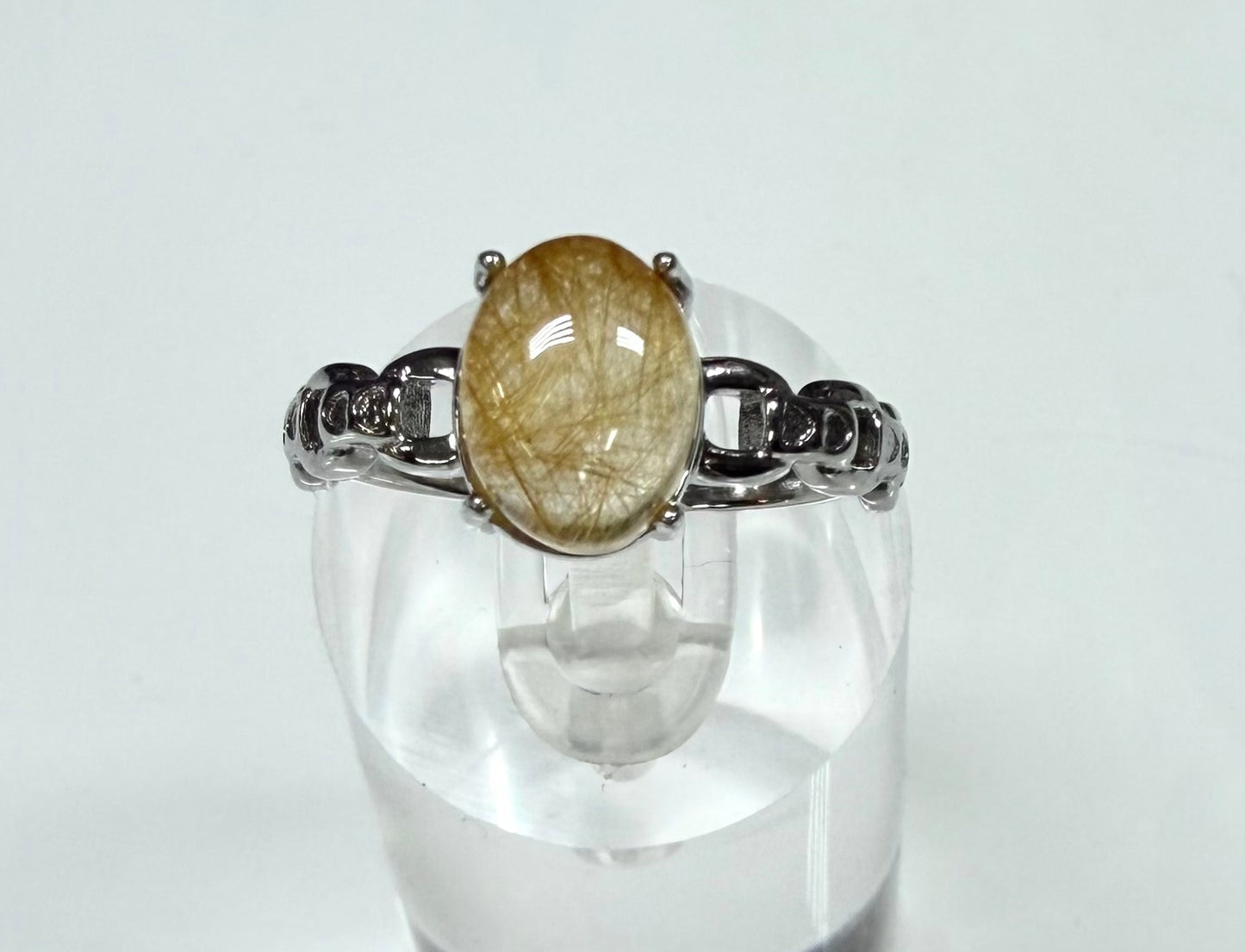 Wholesale Lot 7 pcs Natural Gold Rutilated Quartz Stainless Steel Ring 7x9mm
