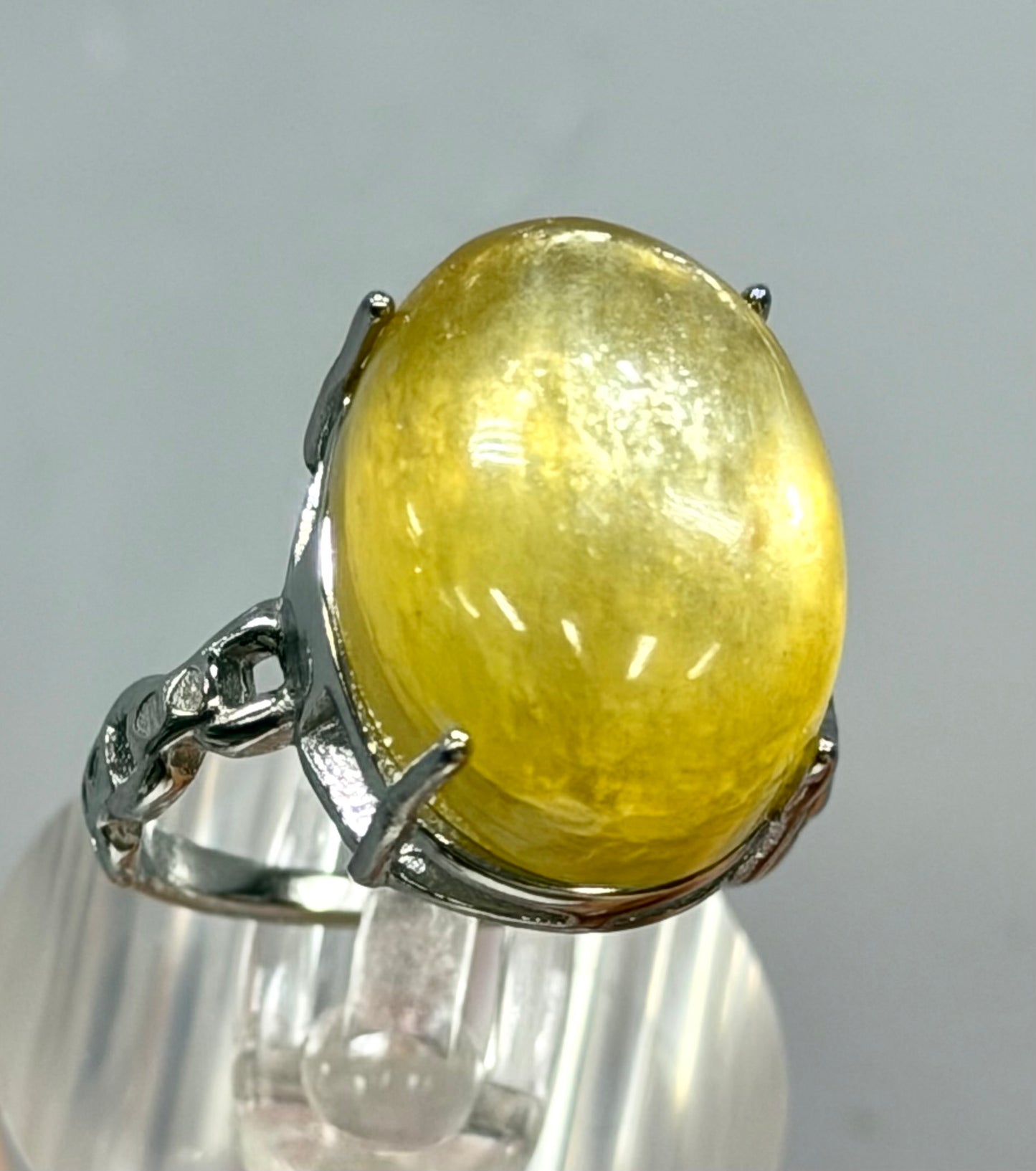 Wholesale Lot 7 pcs Natural Golden Lepidolite Stainless Steel Ring 13x18mm