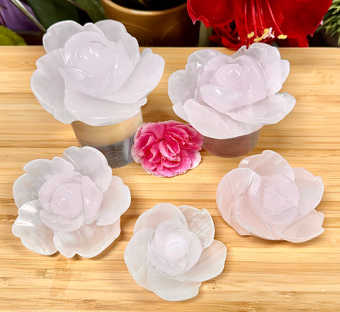 4-5 PCs Natural Mangano Calcite Flowers Carving Crystals Healing Energy