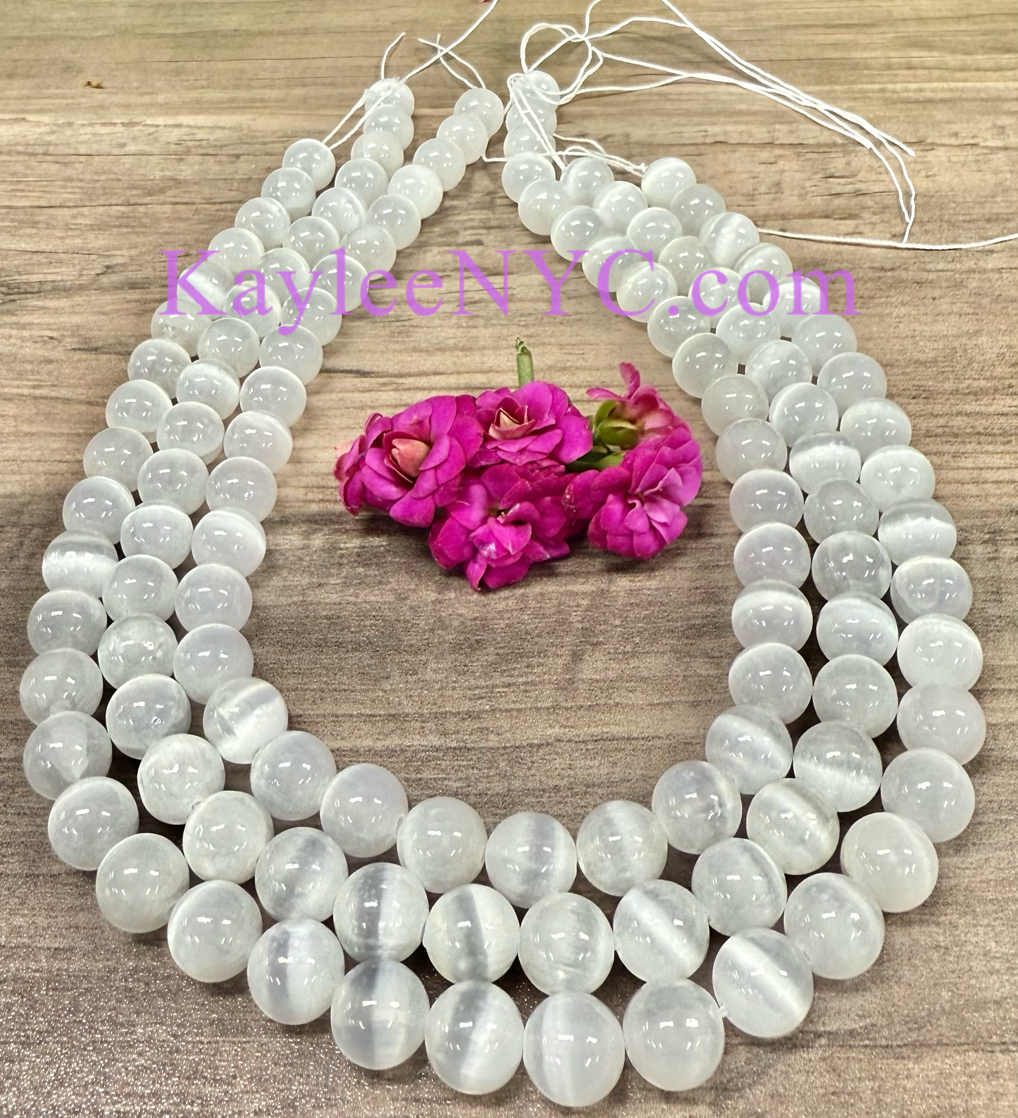 3 strands 10mm Natural Selenite aka Satin Spar Beads