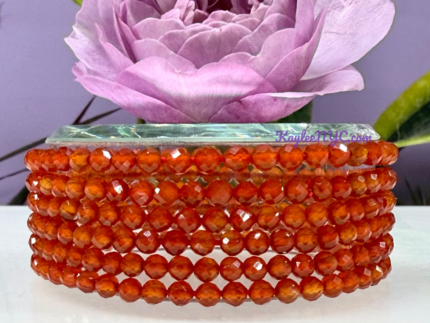Wholesale Lot 6 Pcs Natural Faceted Carnelian 4mm 7.5” Crystal Healing Stretch Bracelet