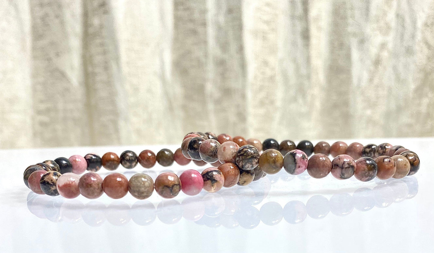 Wholesale Lot 6 Pcs Rhodonite 6mm 7.5” Crystal Healing Stretch Bracelet