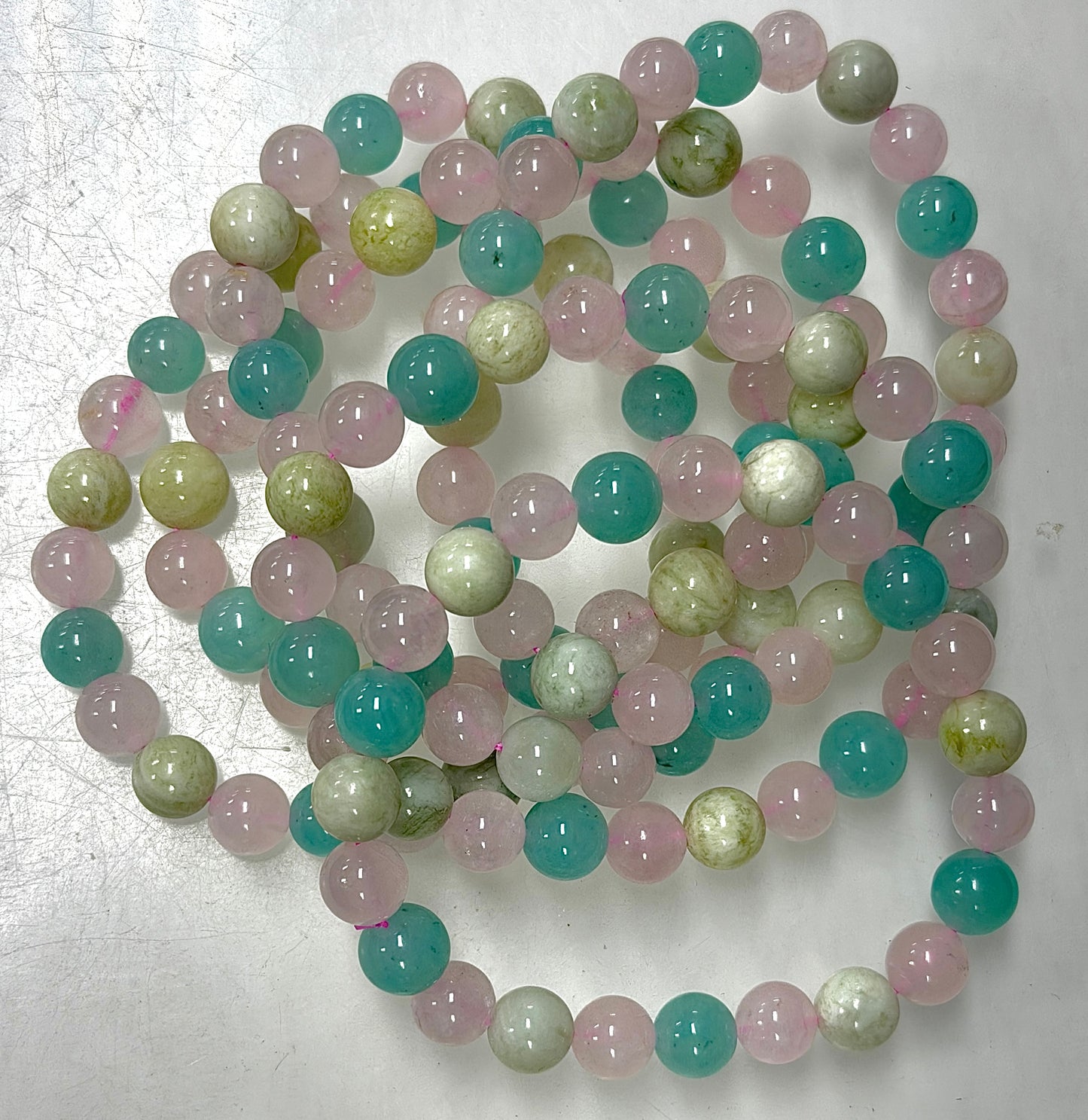 Wholesale 6 Pcs Natural Peace and Love 8mm 7.5” Crystal Stretch Bracelet