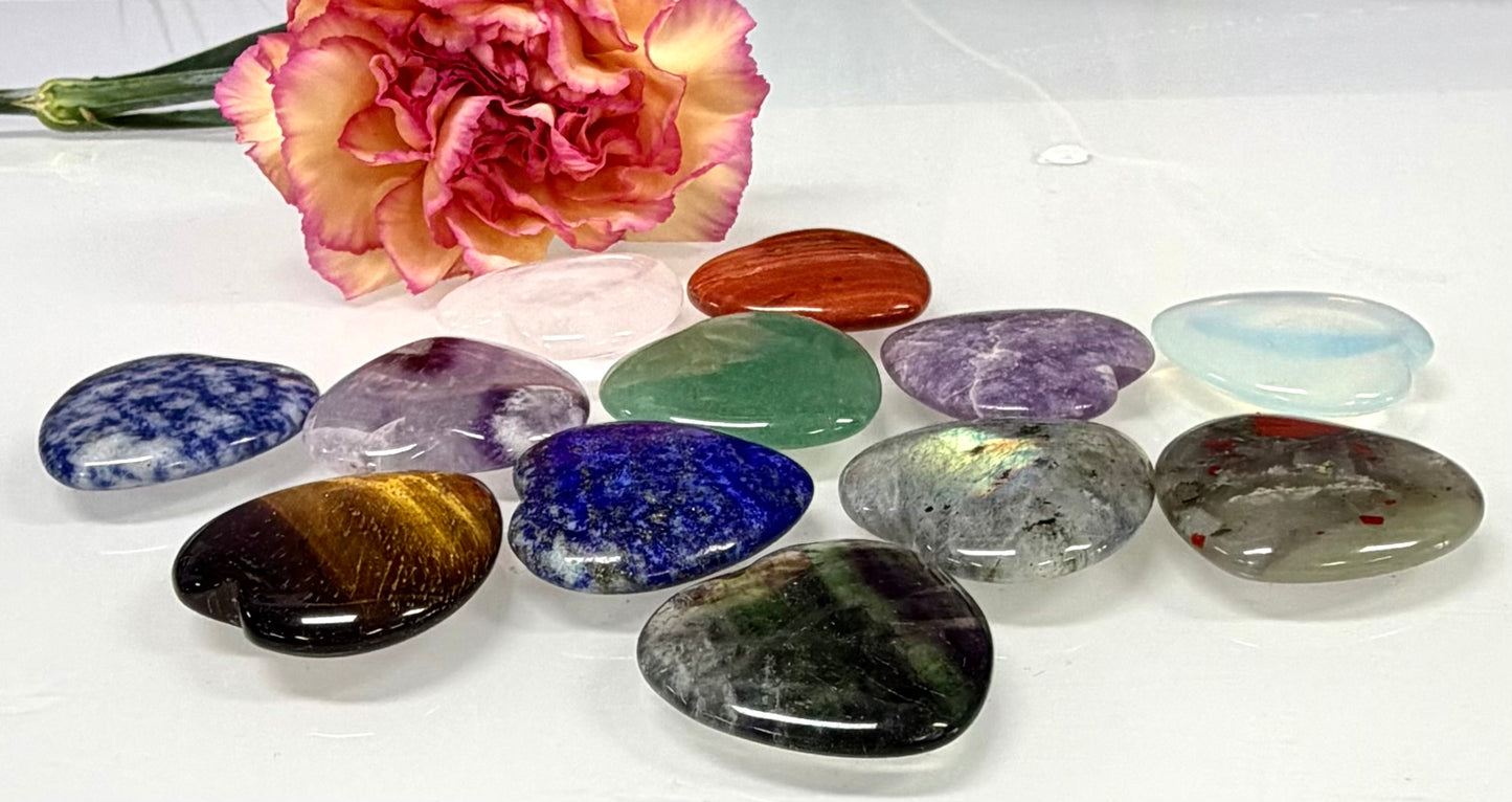 Wholesale Lot 12 Pcs 30mm Mixed Crystal Hearts Healing Energy